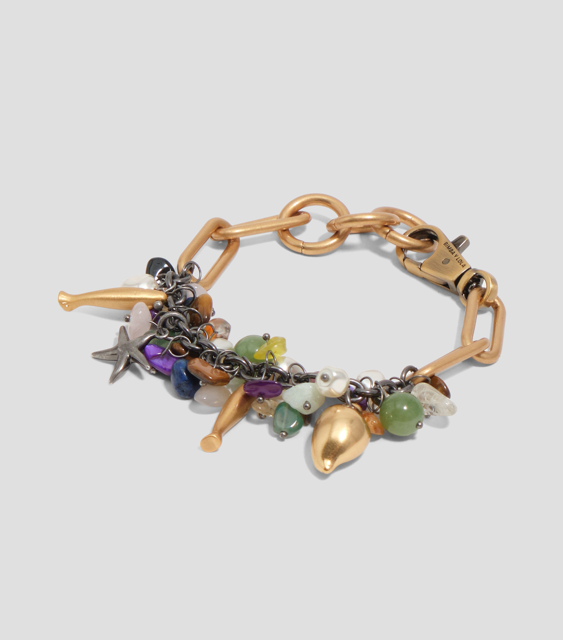 Pulsera de piedras y motivos marinos dorado envejecido Mujer