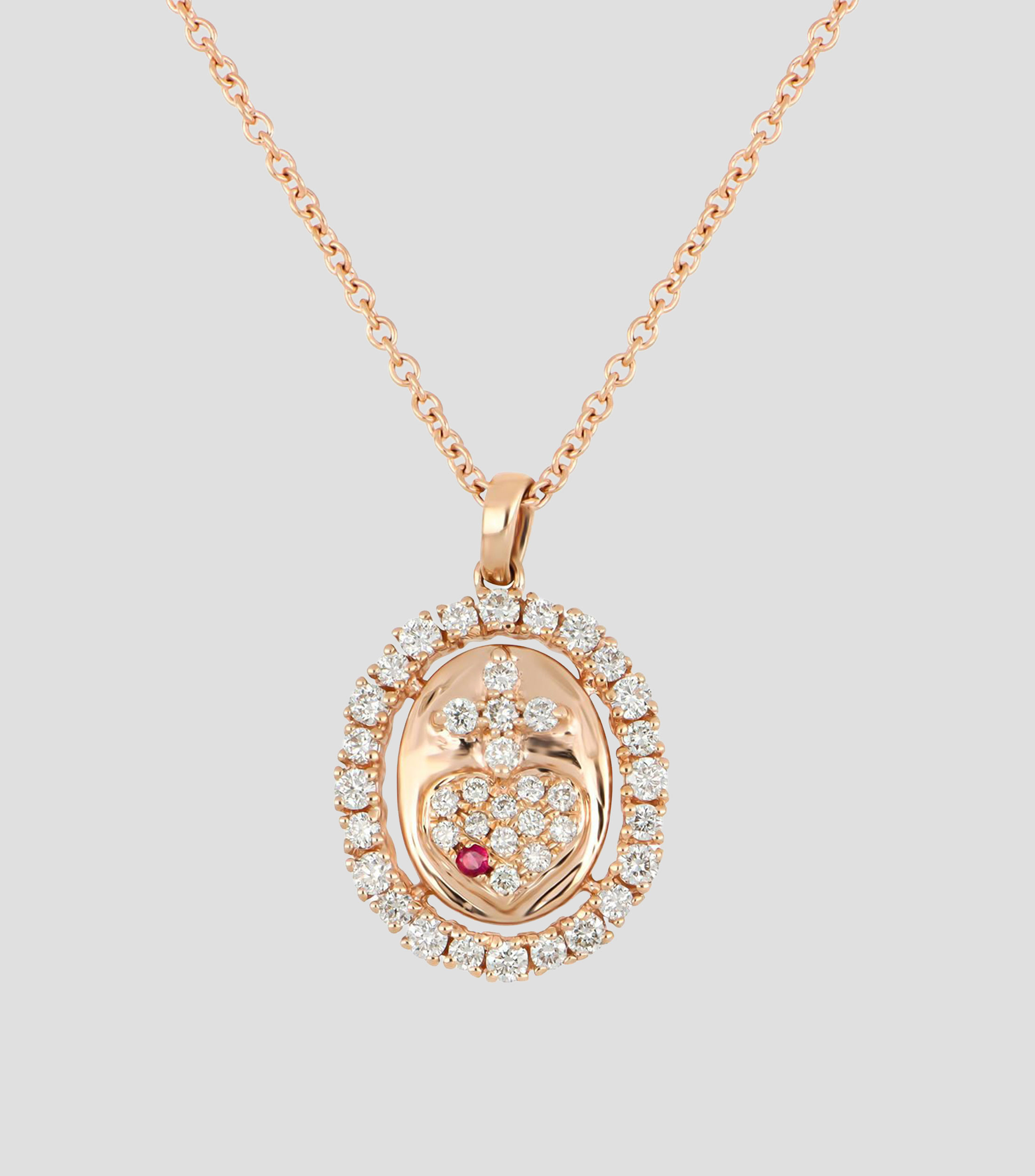 Gargantilla en oro rosa de 14 kilates con rubí y diamante Mujer