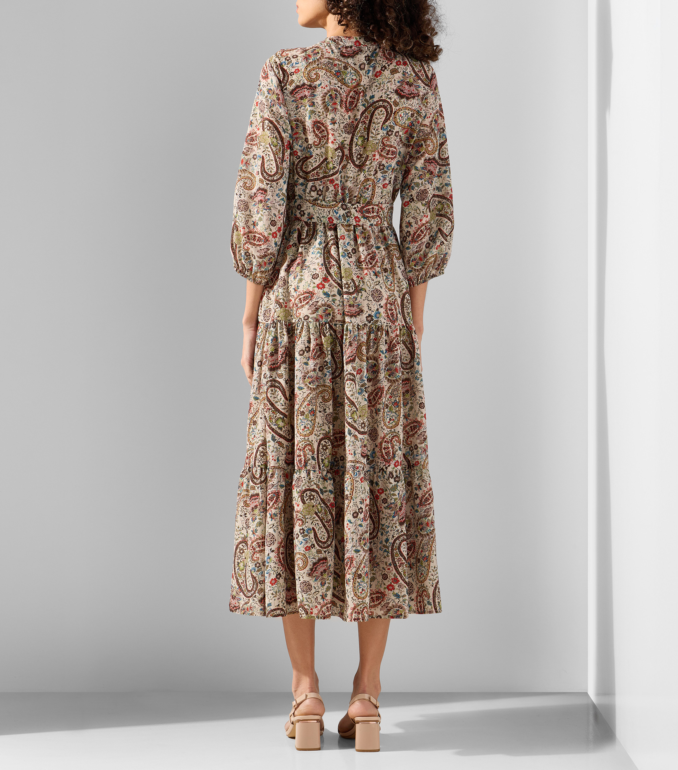 Vestido midi manga 3/4 con estampado Mujer