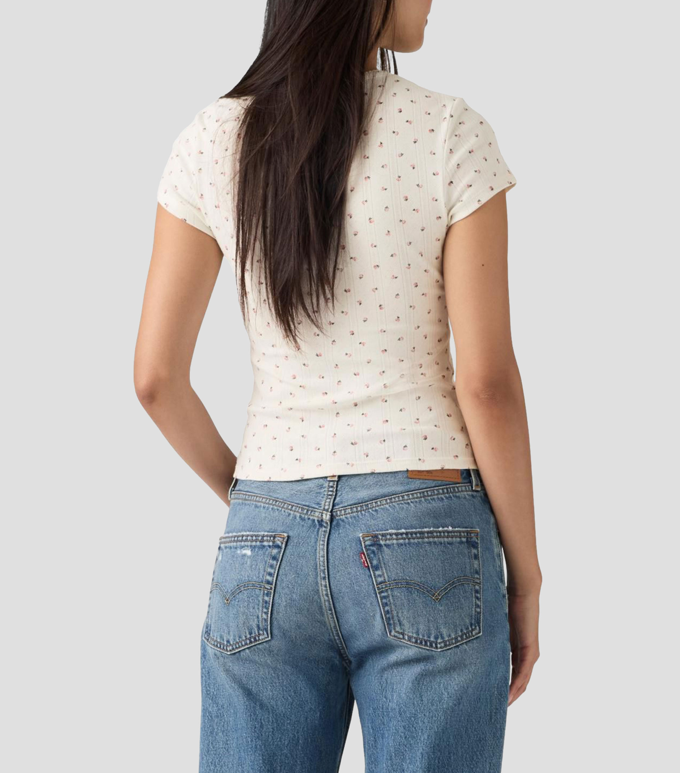 Playera de cuello redondo con manga corta estampada Mujer