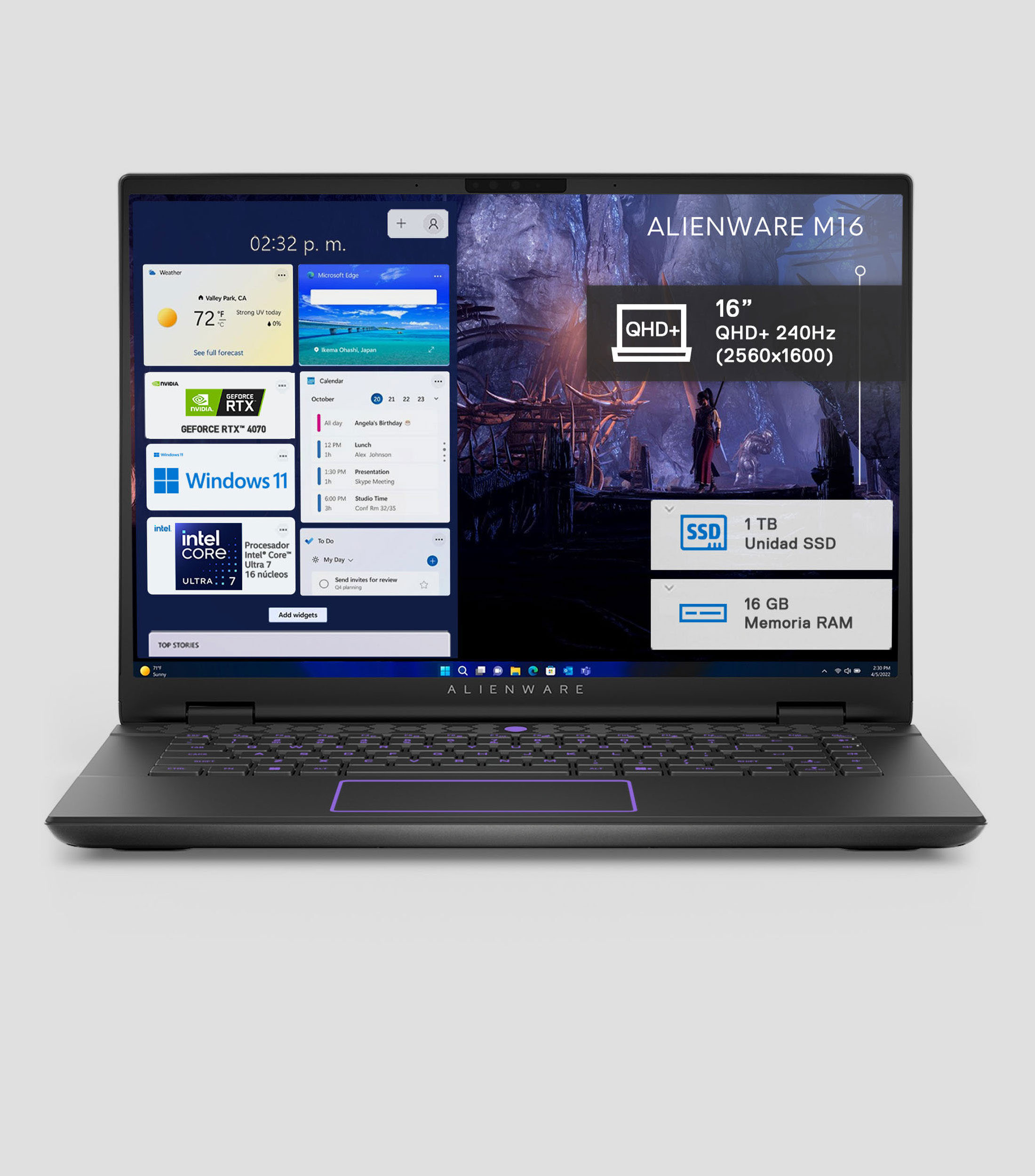 Laptop, Gaming M16, 16", NVIDIA GeForce RTX 4070, Intel Core Ultra 7, RAM 16 GB, SSD 1 TB, Negra