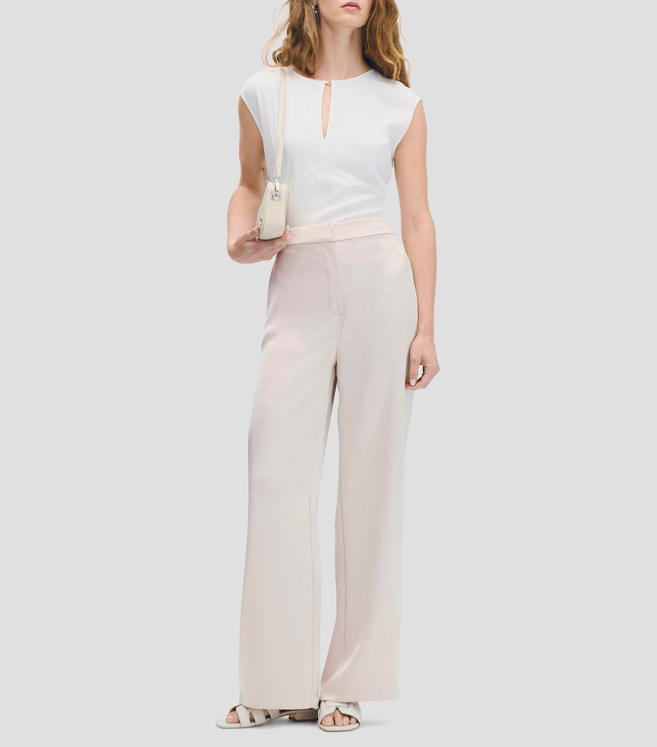 Blusa de Jacquard Natural Corte Imperio Escote Redondo con Abertura Mujer