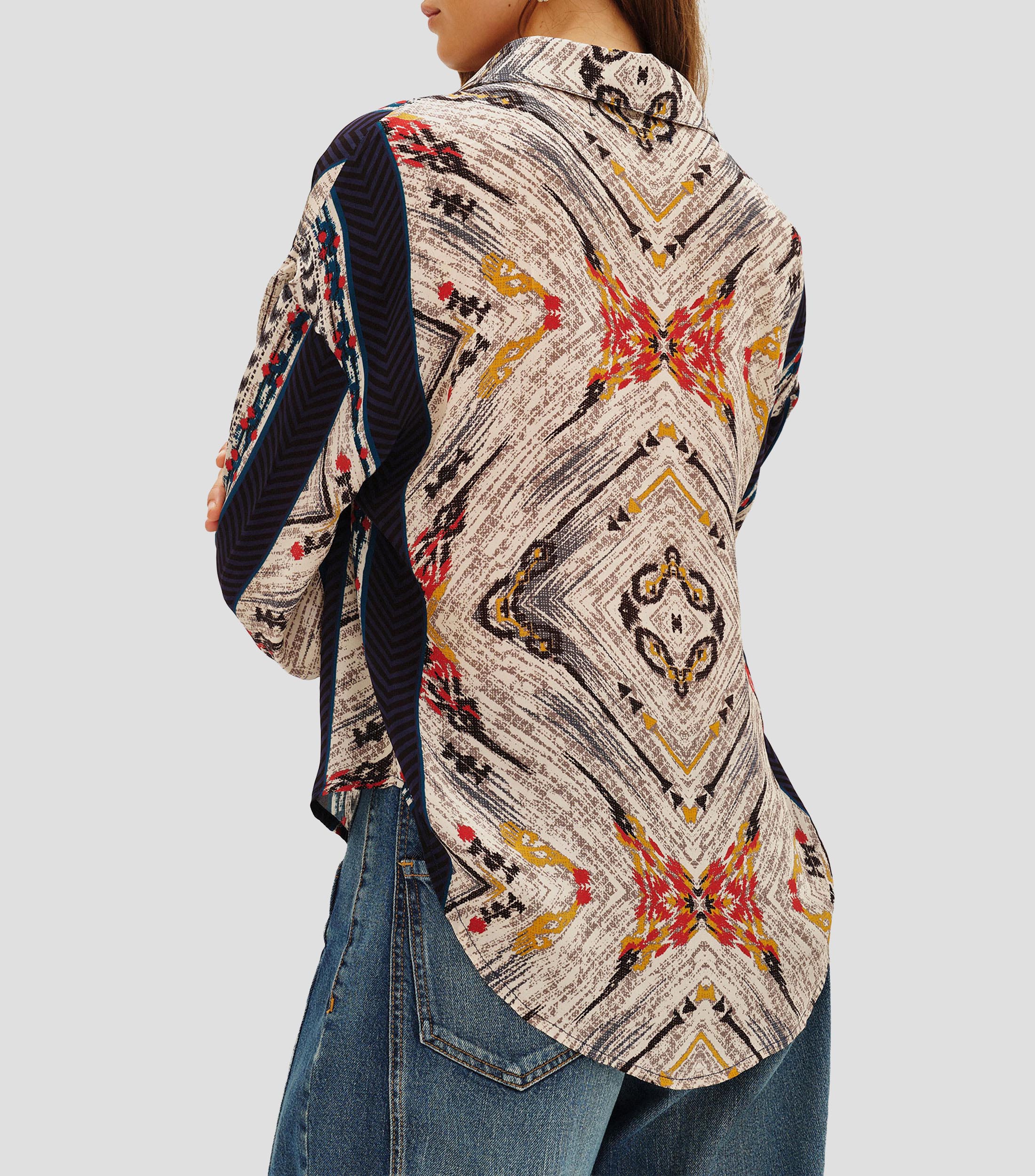 Camisa estampada manga larga Mujer