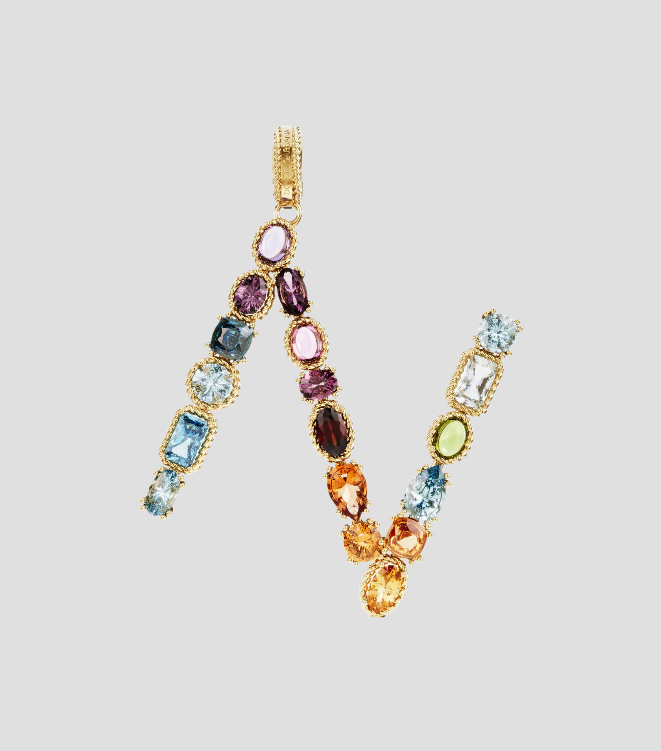 Charm en forma de letra N en Oro de 18 Kilates con gemas naturales multicolores Alphabet Rainbow Mujer