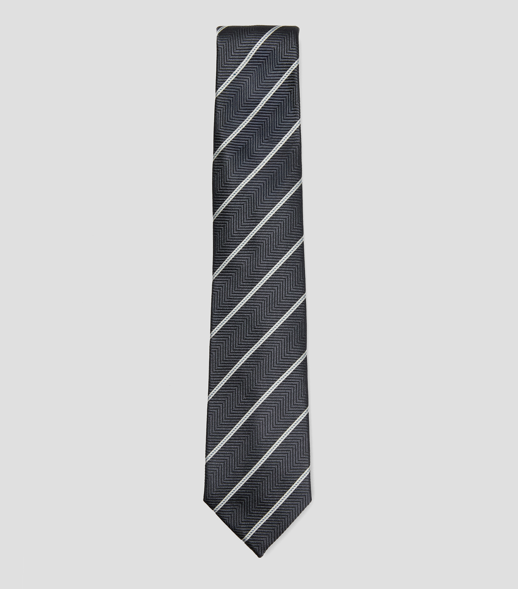 Corbata ancha en seda gris con rayas Torino