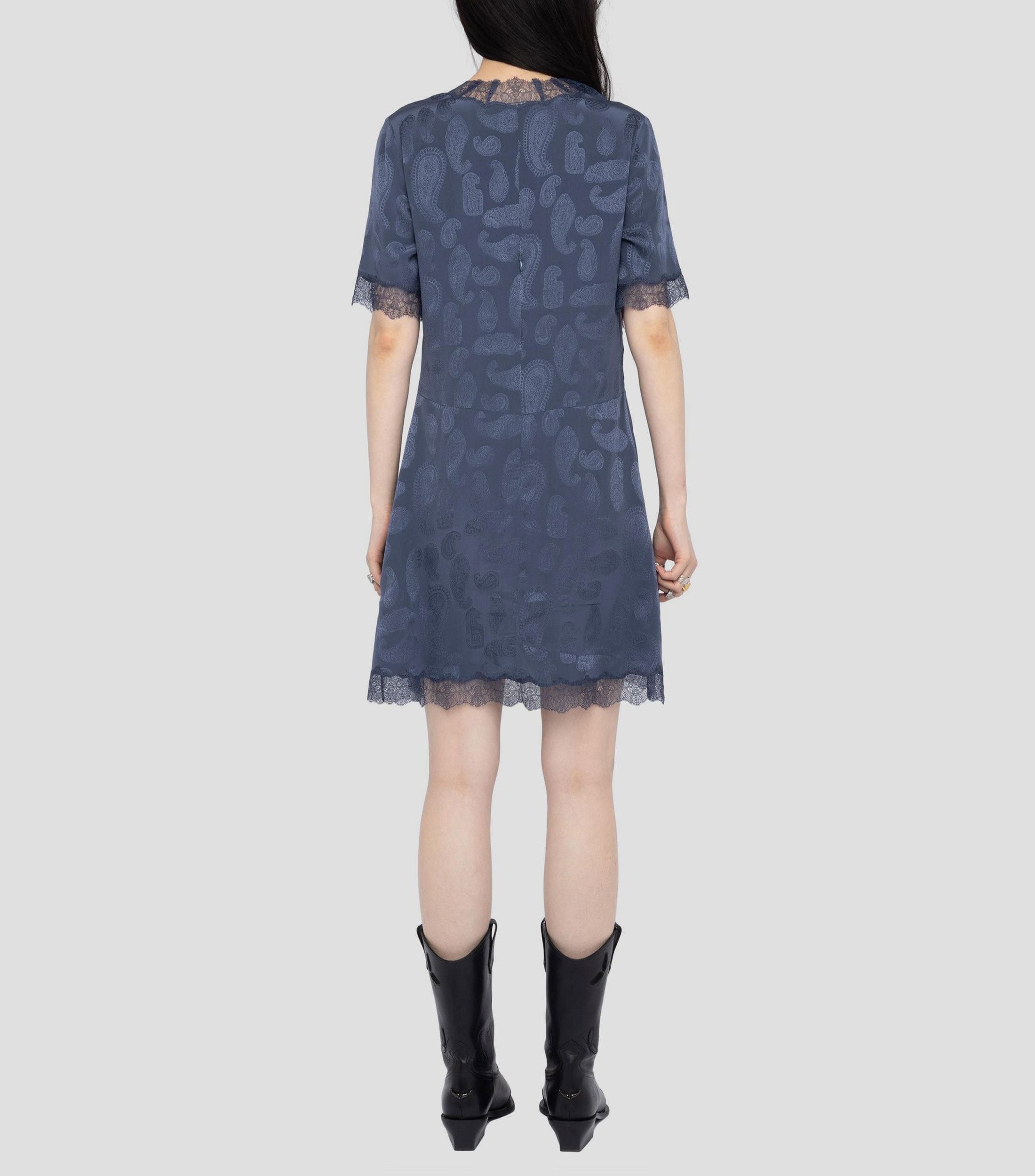 Vestido corto manga corta cuello V Mujer