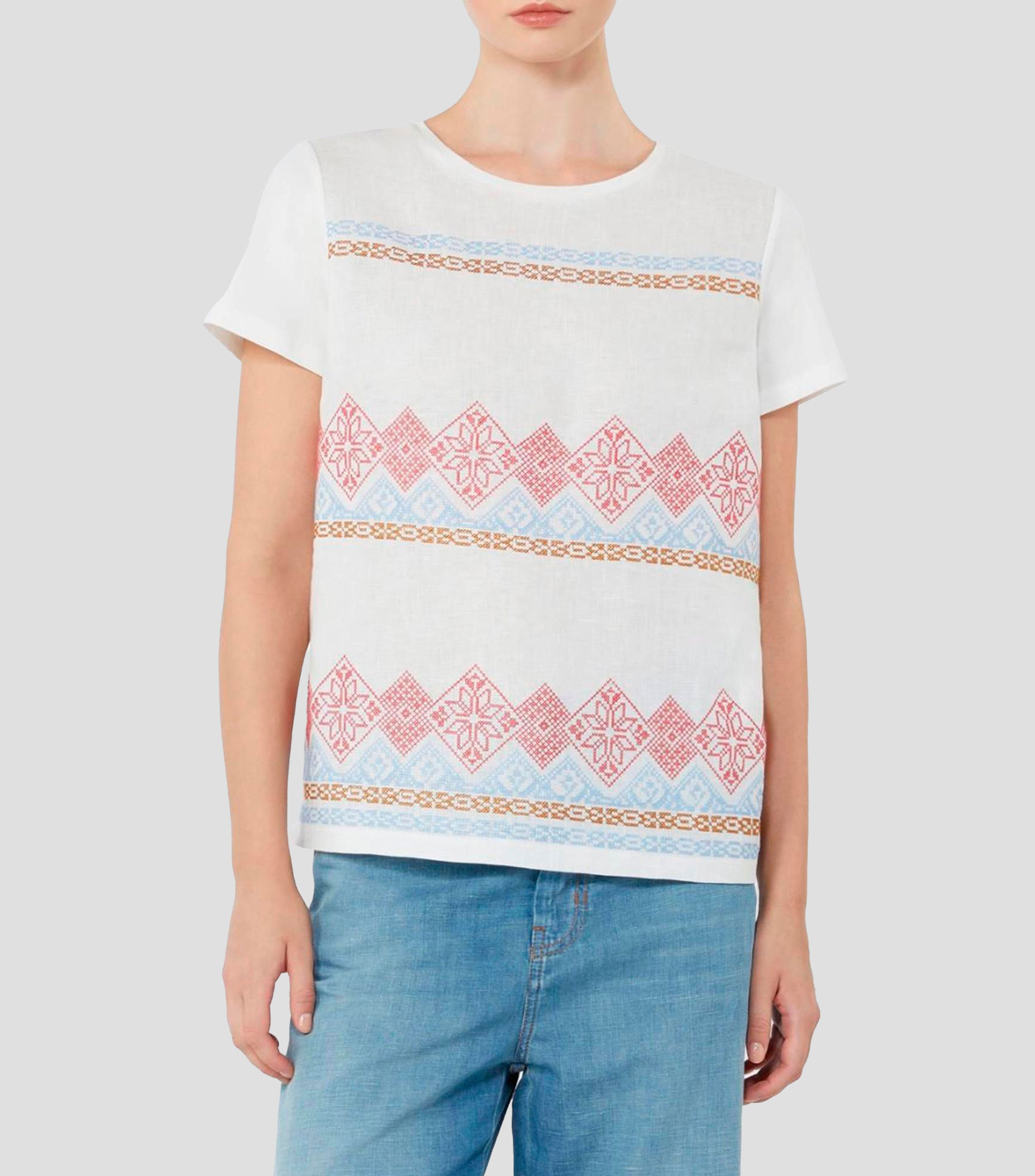 Playera cuello redondo manga corta bordado sólido Mujer