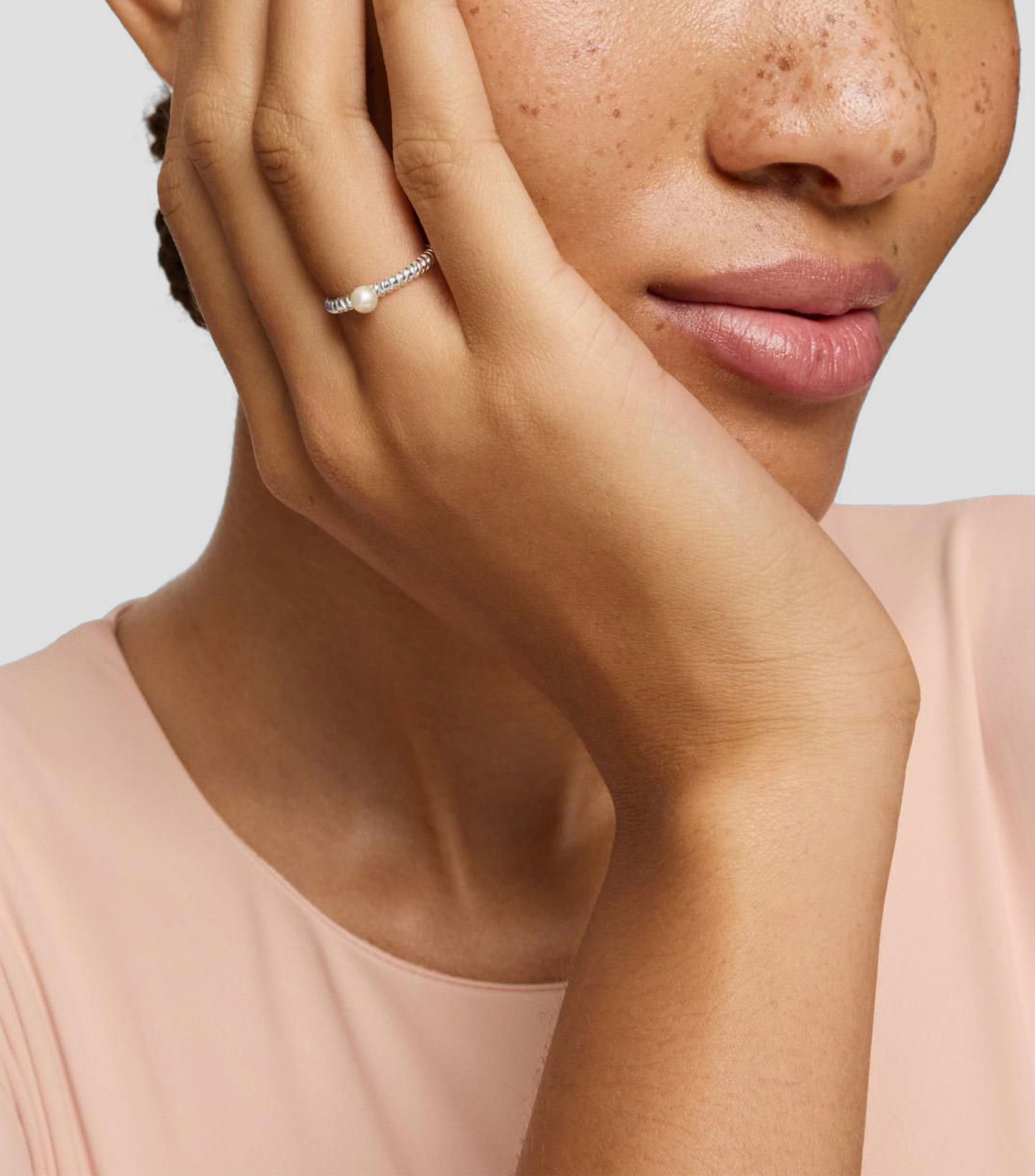Anillo en plata Motivo con perla Mujer