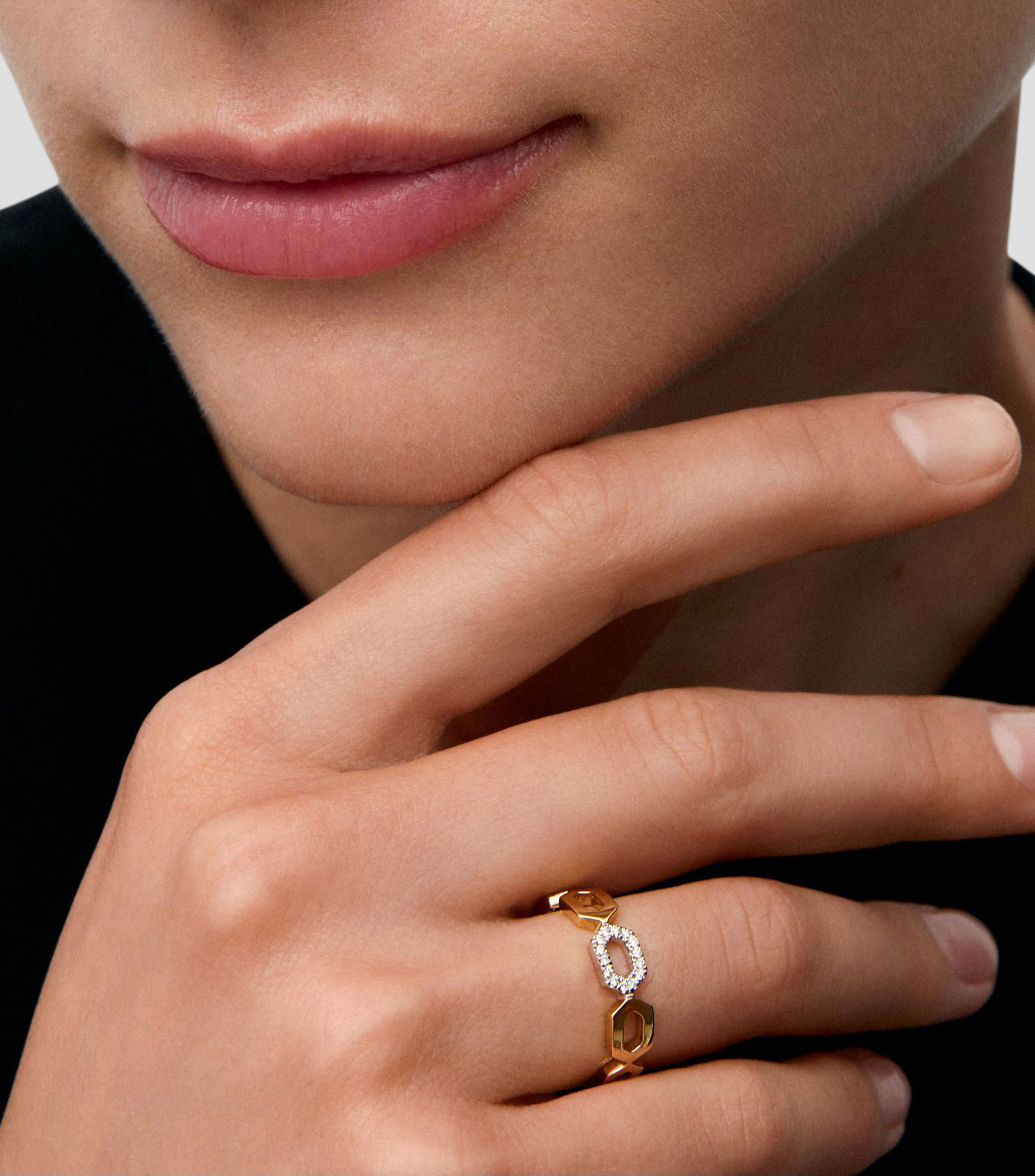 Anillo en oro amarillo Hexágonos con diamantes Mujer