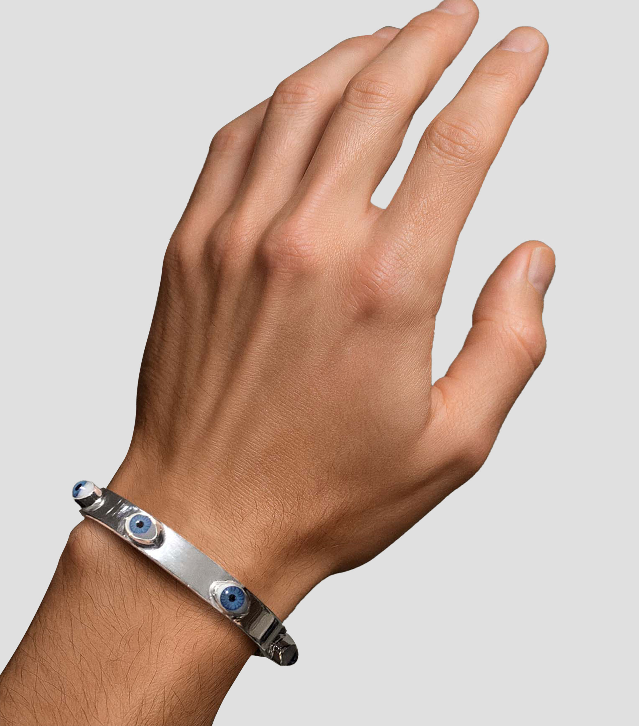 Brazalete en plata esterlina con ojos de cristal Hombre