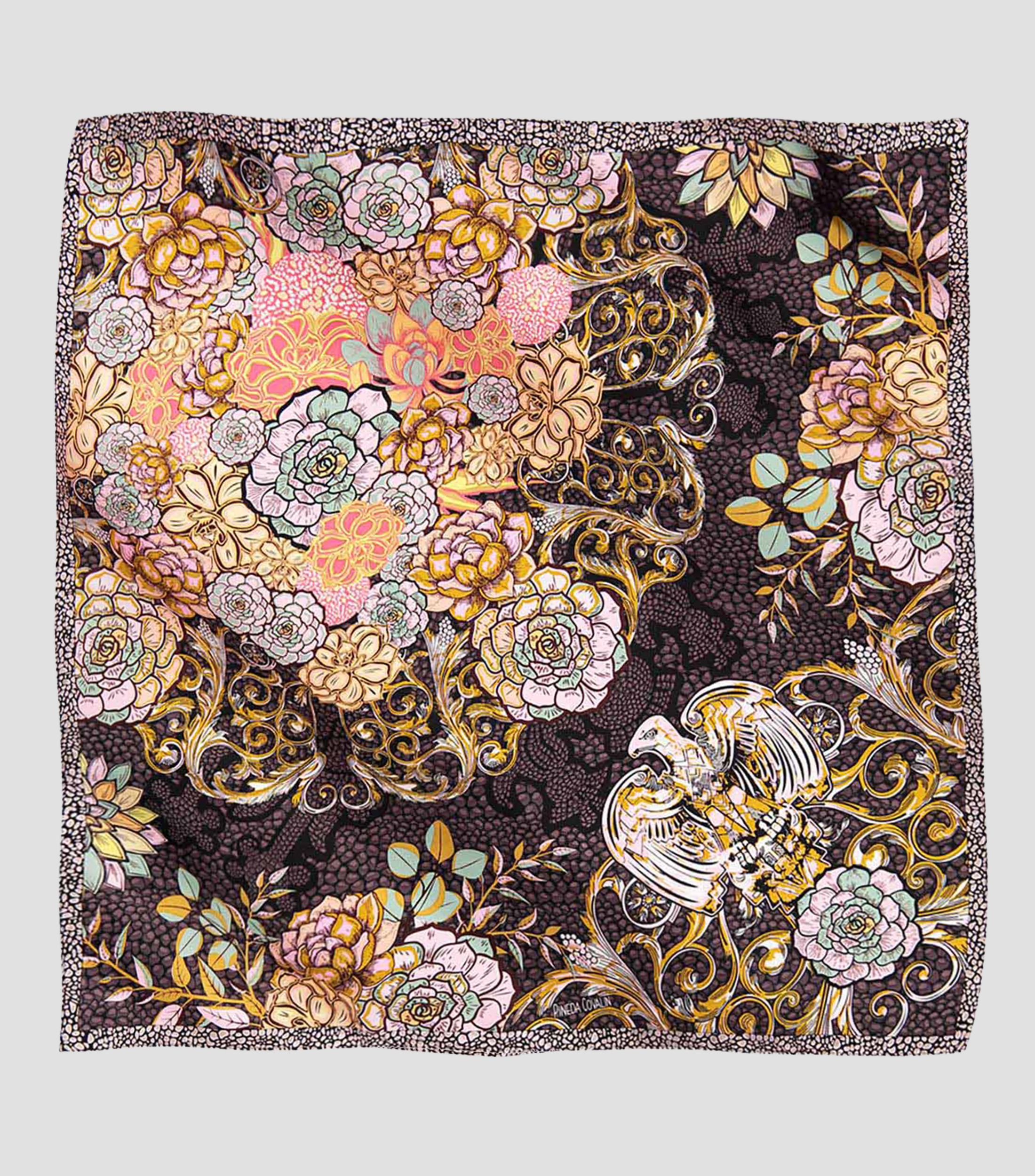 Mascada negra con flores Mujer