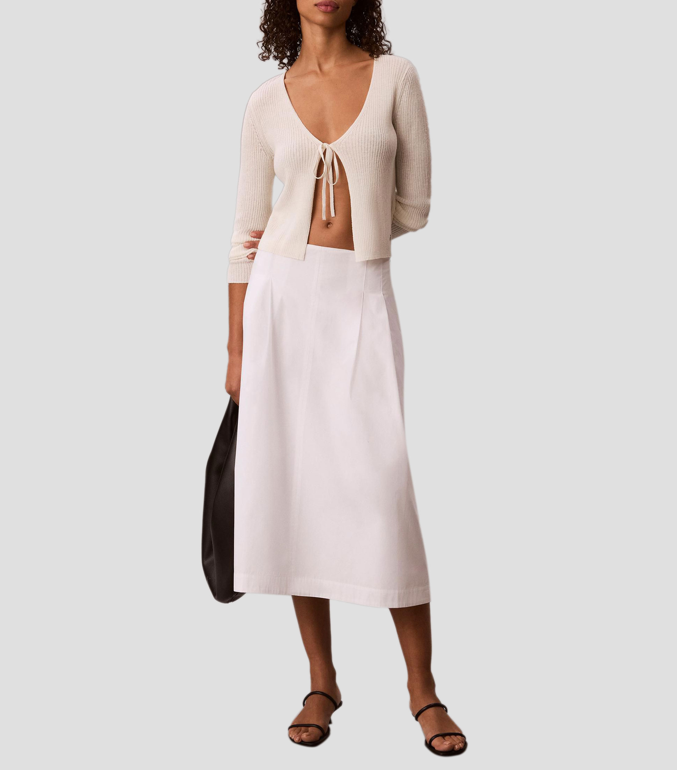Falda midi de corte regular lisa Mujer