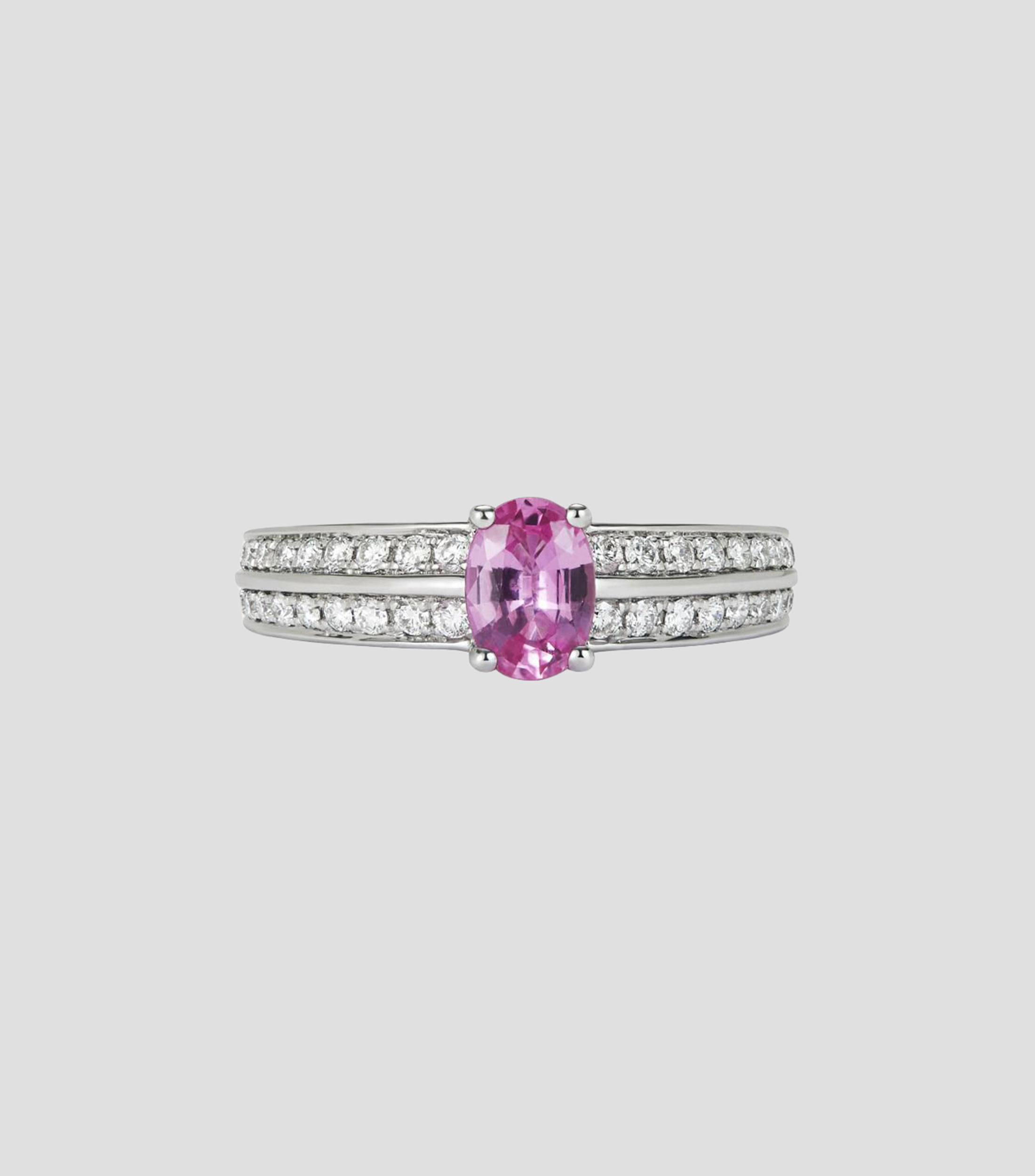 Anillo en oro blanco 18 kilates con zafiro y diamantes Mujer