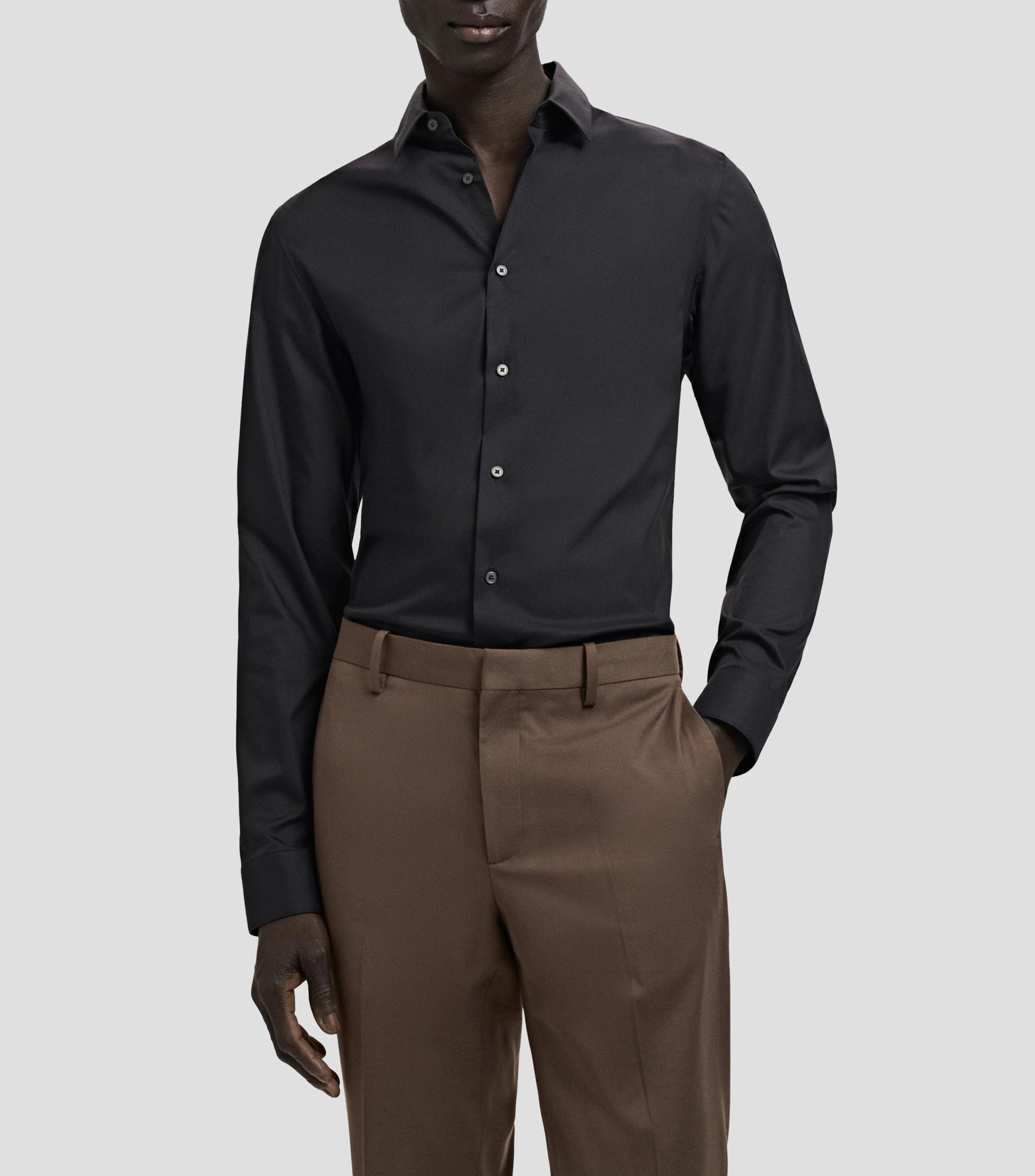 Camisa de vestir lisa de manga larga Hombre
