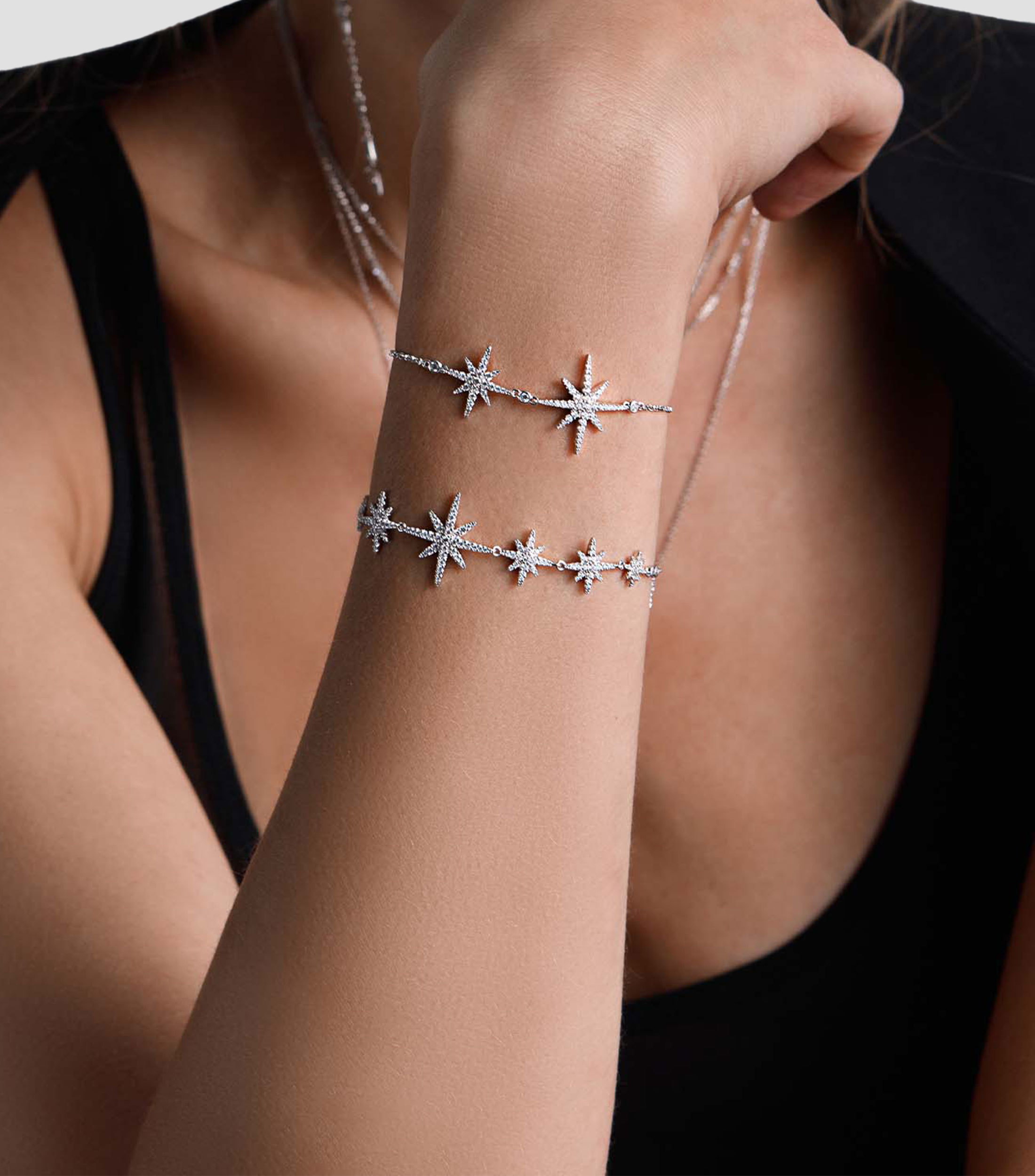 Pulsera en plata Double Météorites Mujer