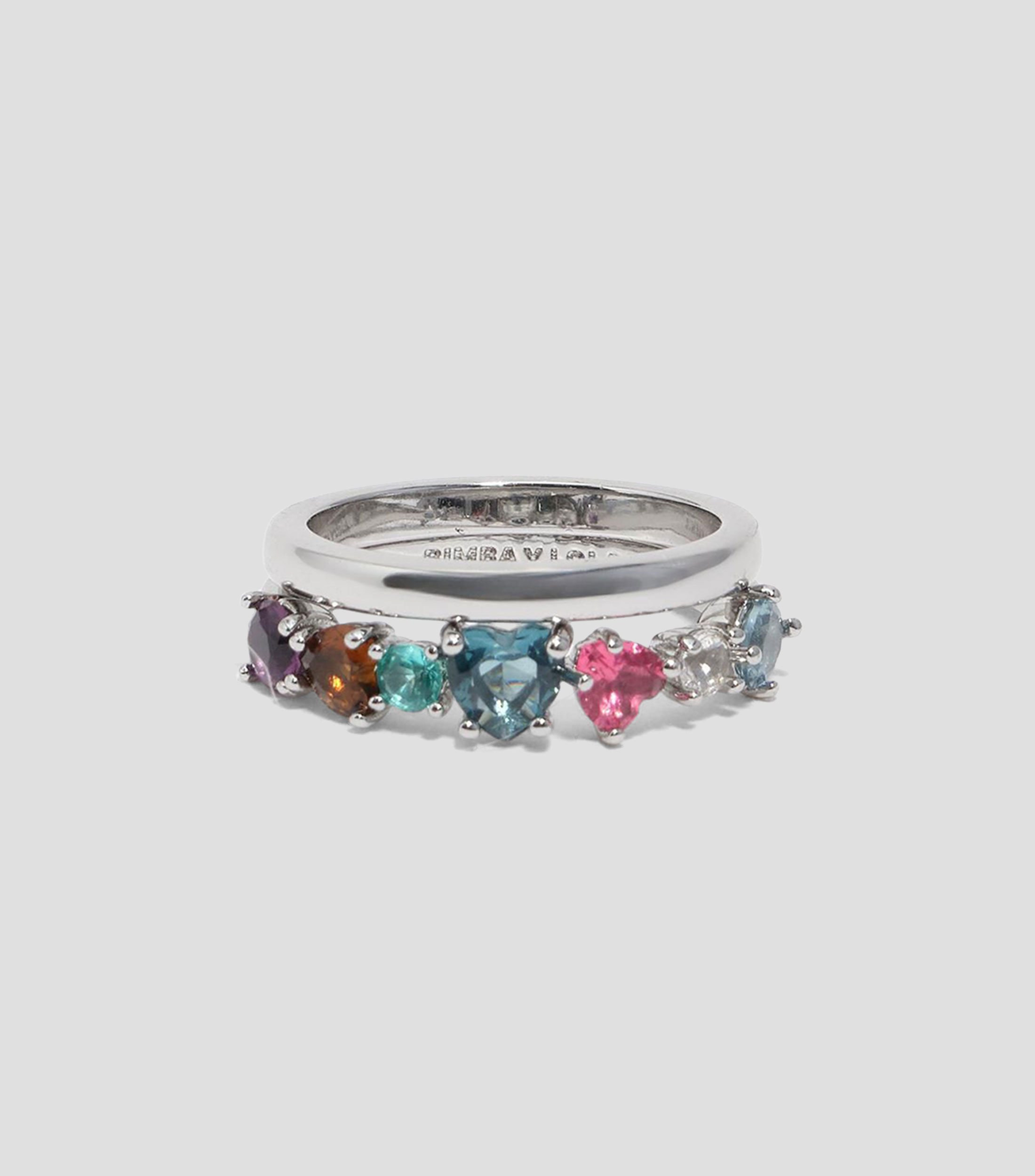 Set 2 anillos cristales corazón plateado Mujer