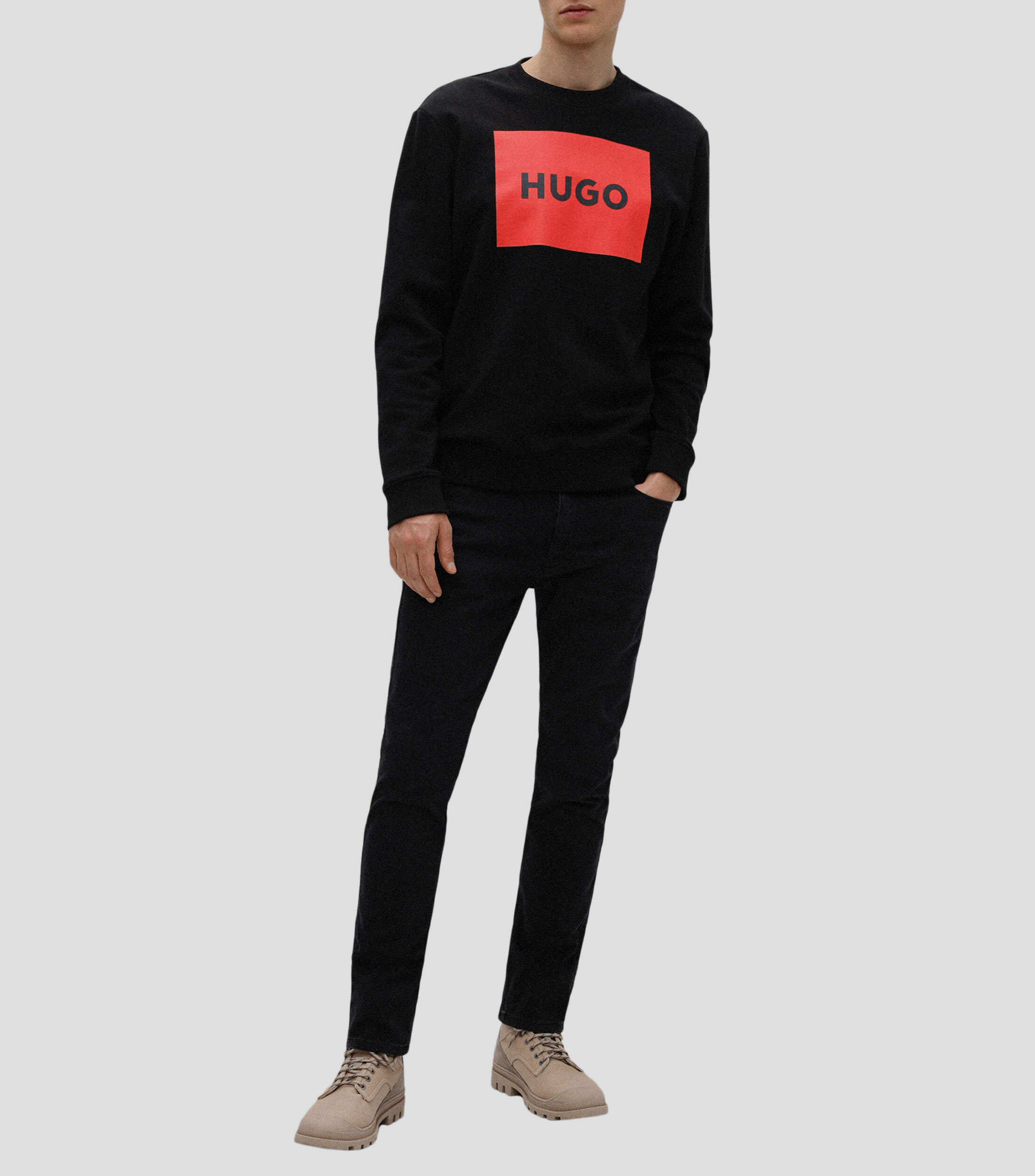 Sudadera HUGO de felpa de algodón con etiqueta de logo roja Hombre