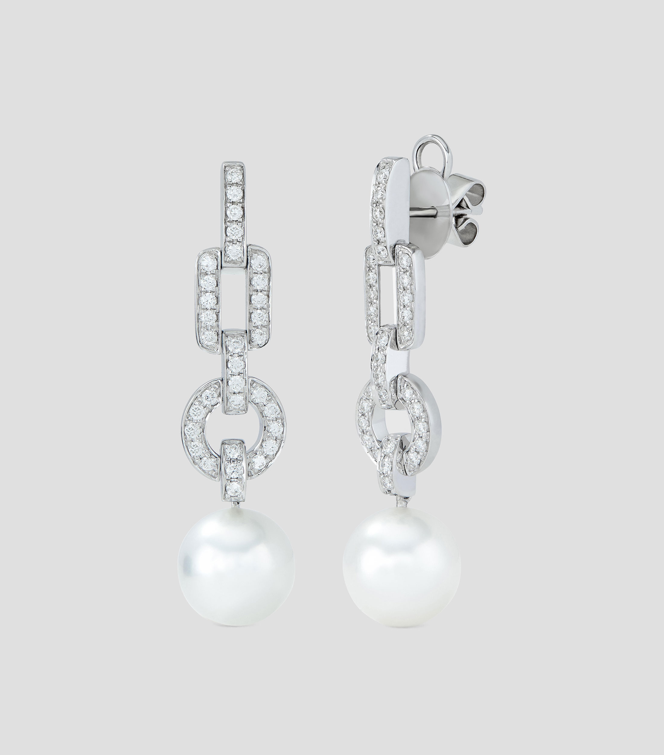 Aretes en Oro blanco de 18 Kilates con perlas y diamantes Mujer