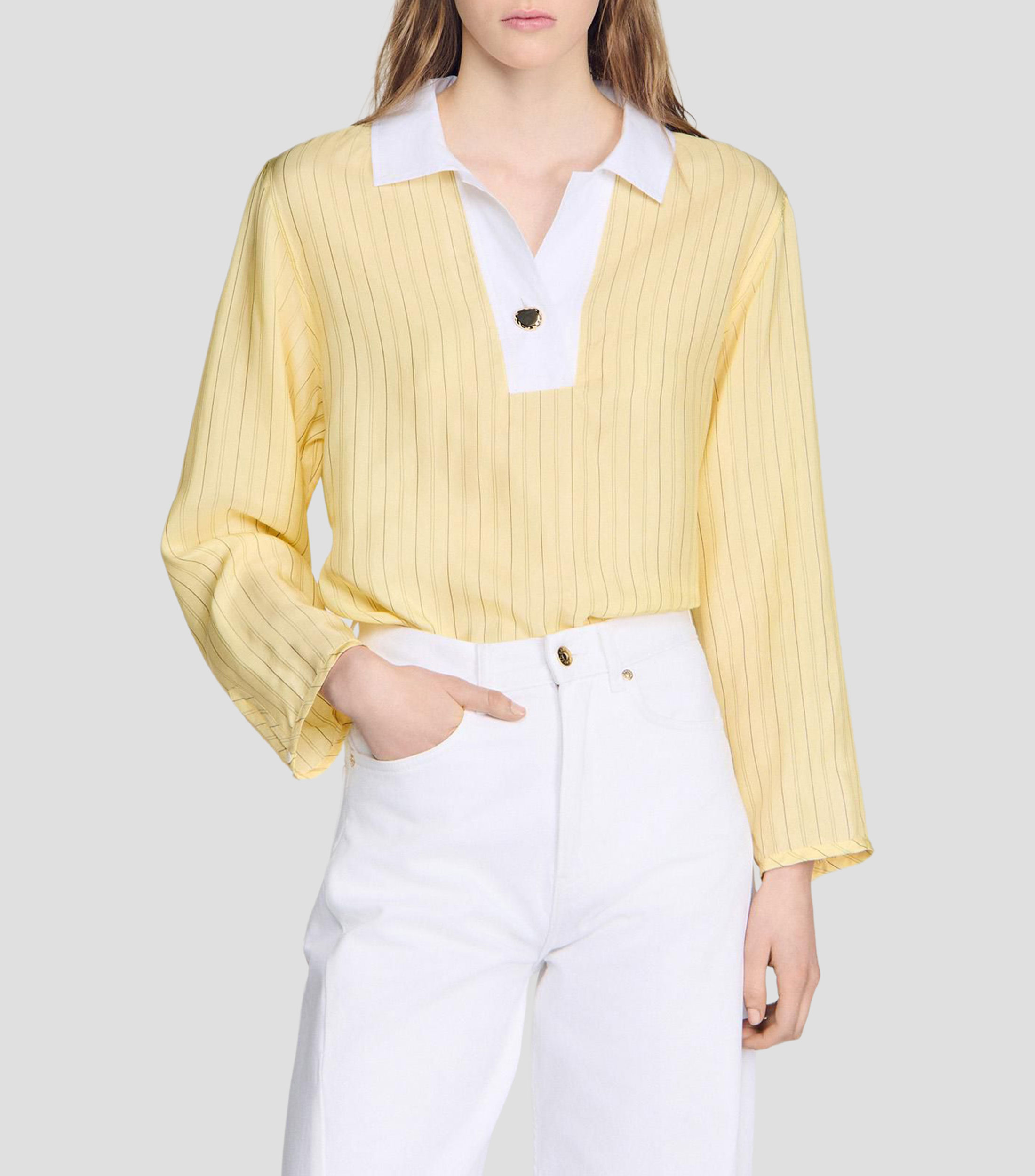 Blusa con rayas manga larga Mujer