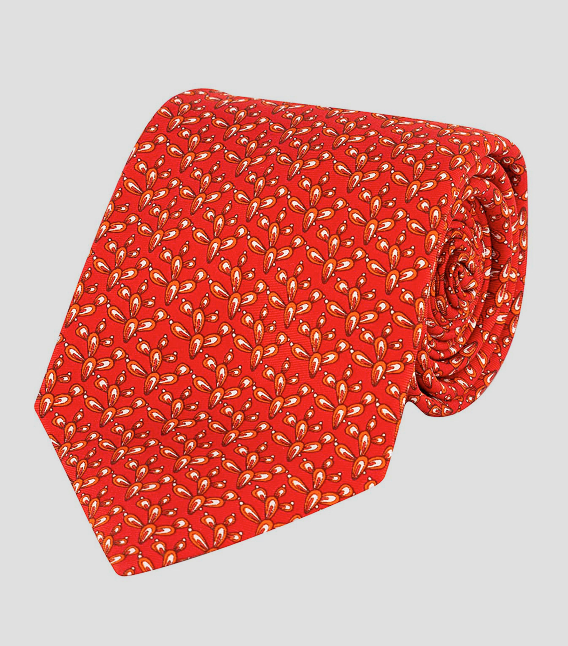 Corbata ancha de seda roja con nopales