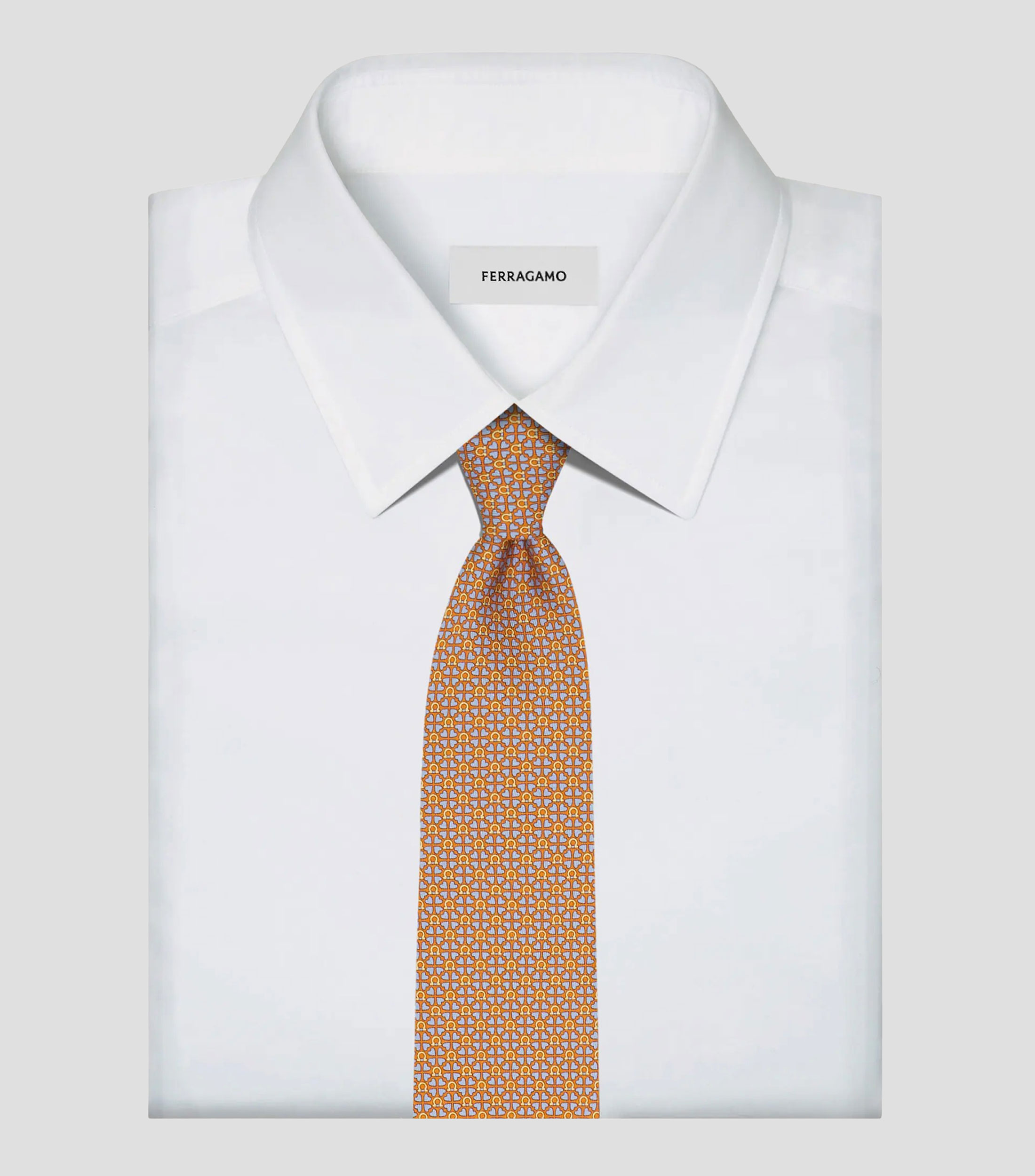 Corbata de seda estampado Gancini y corazones