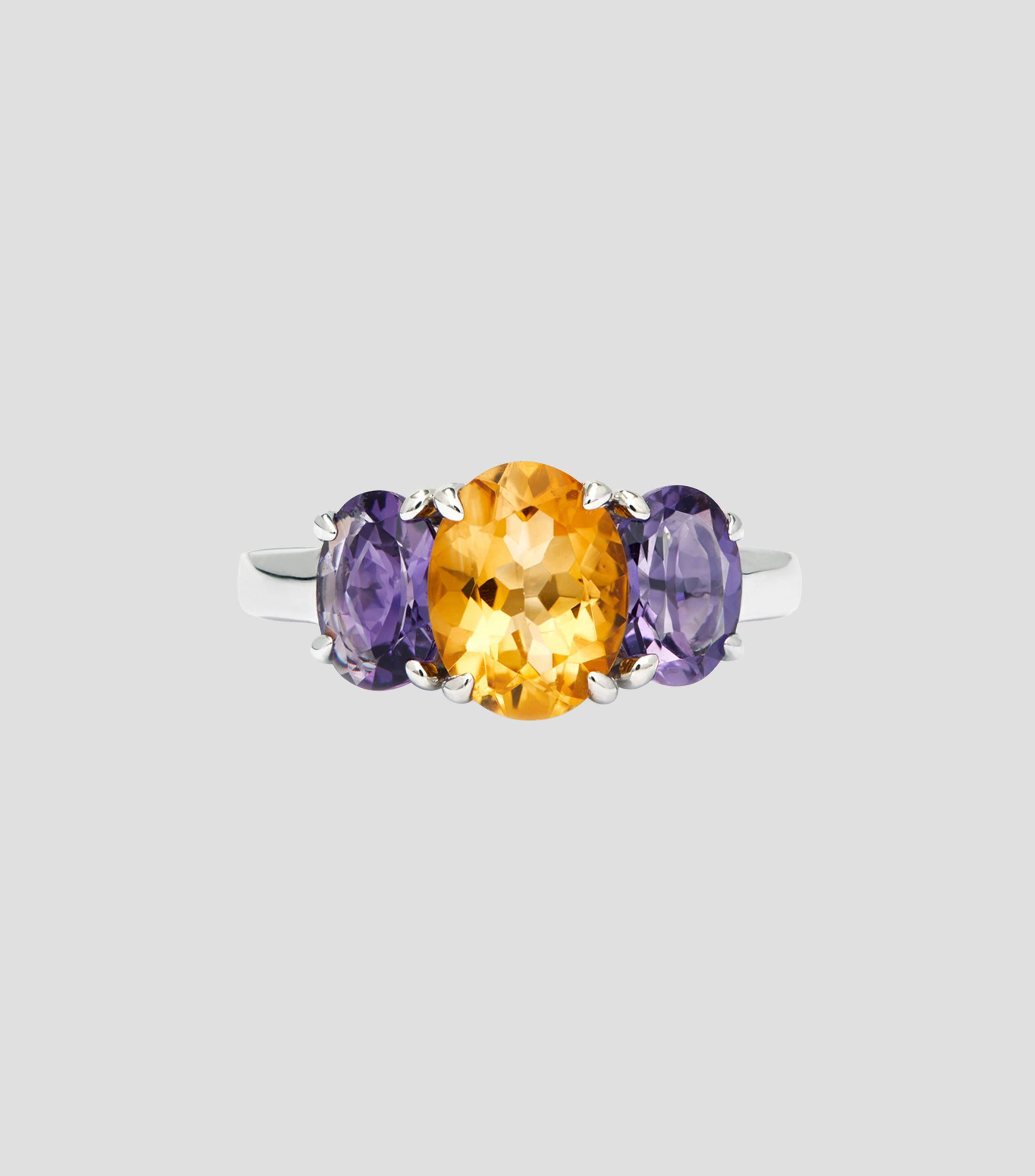 Anillo tresillo en Plata .925 con amatistas Mujer