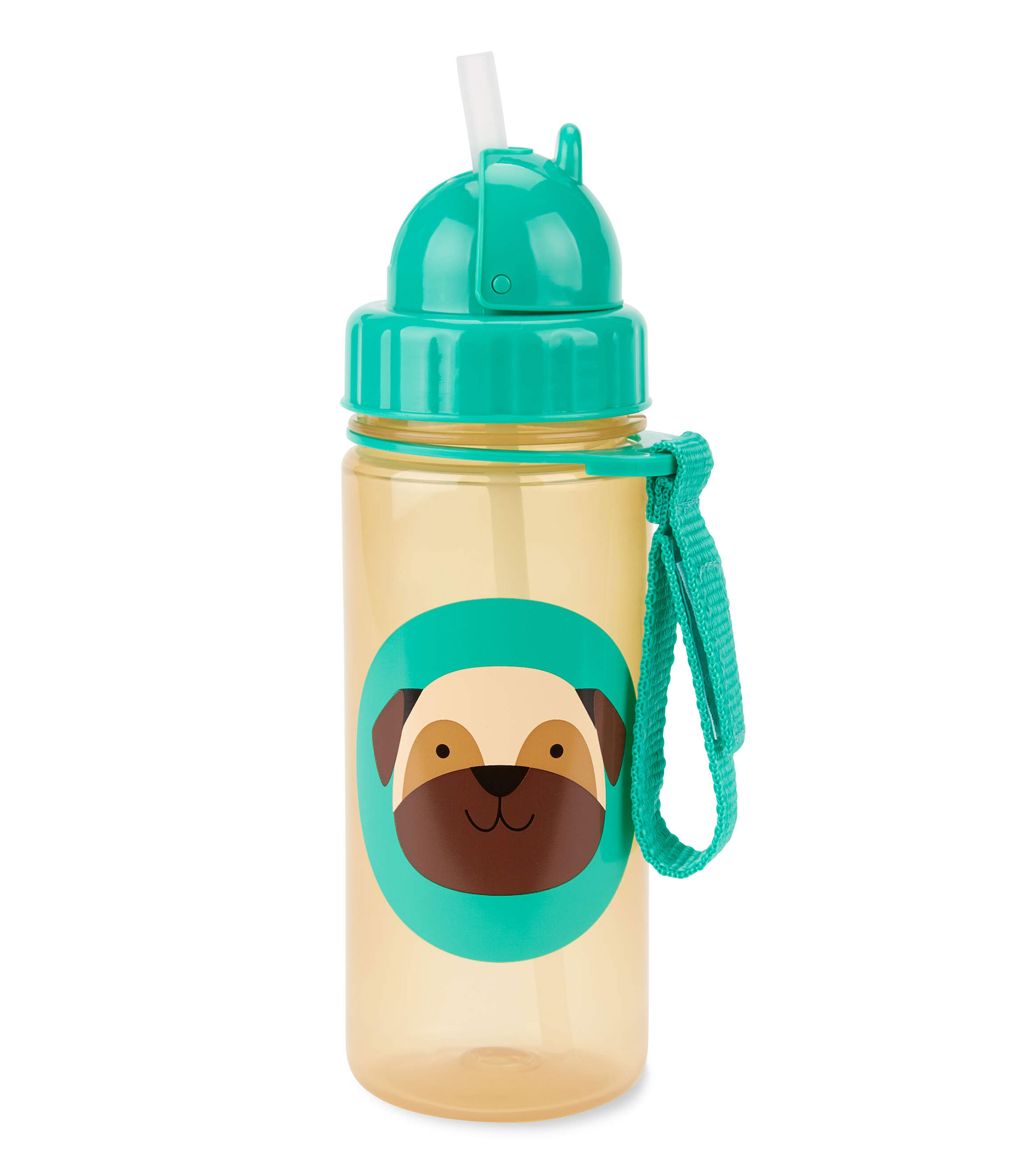 Botella con popote Zoo Pug, 390 ml