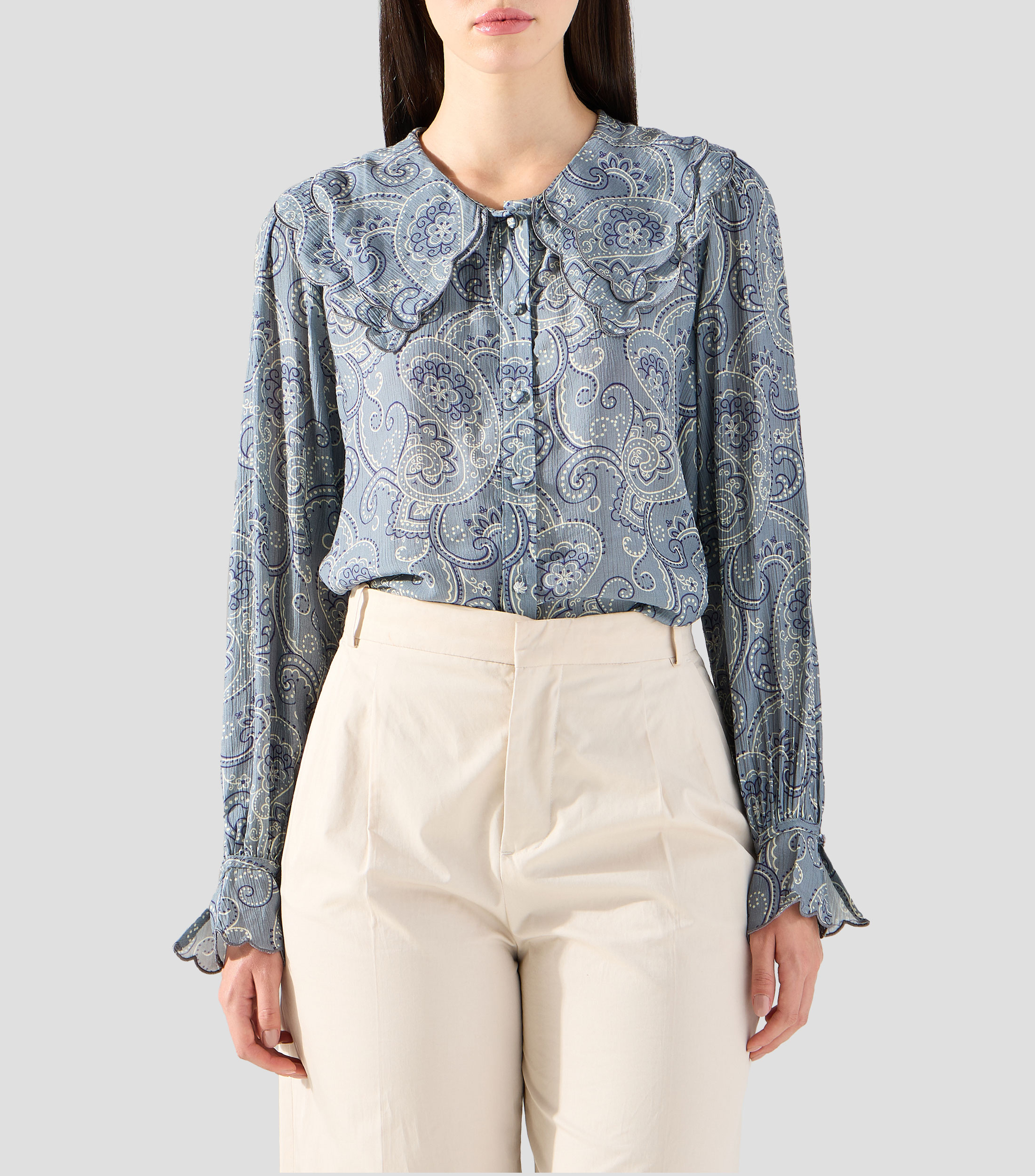 Camisa con estampado manga larga Mujer
