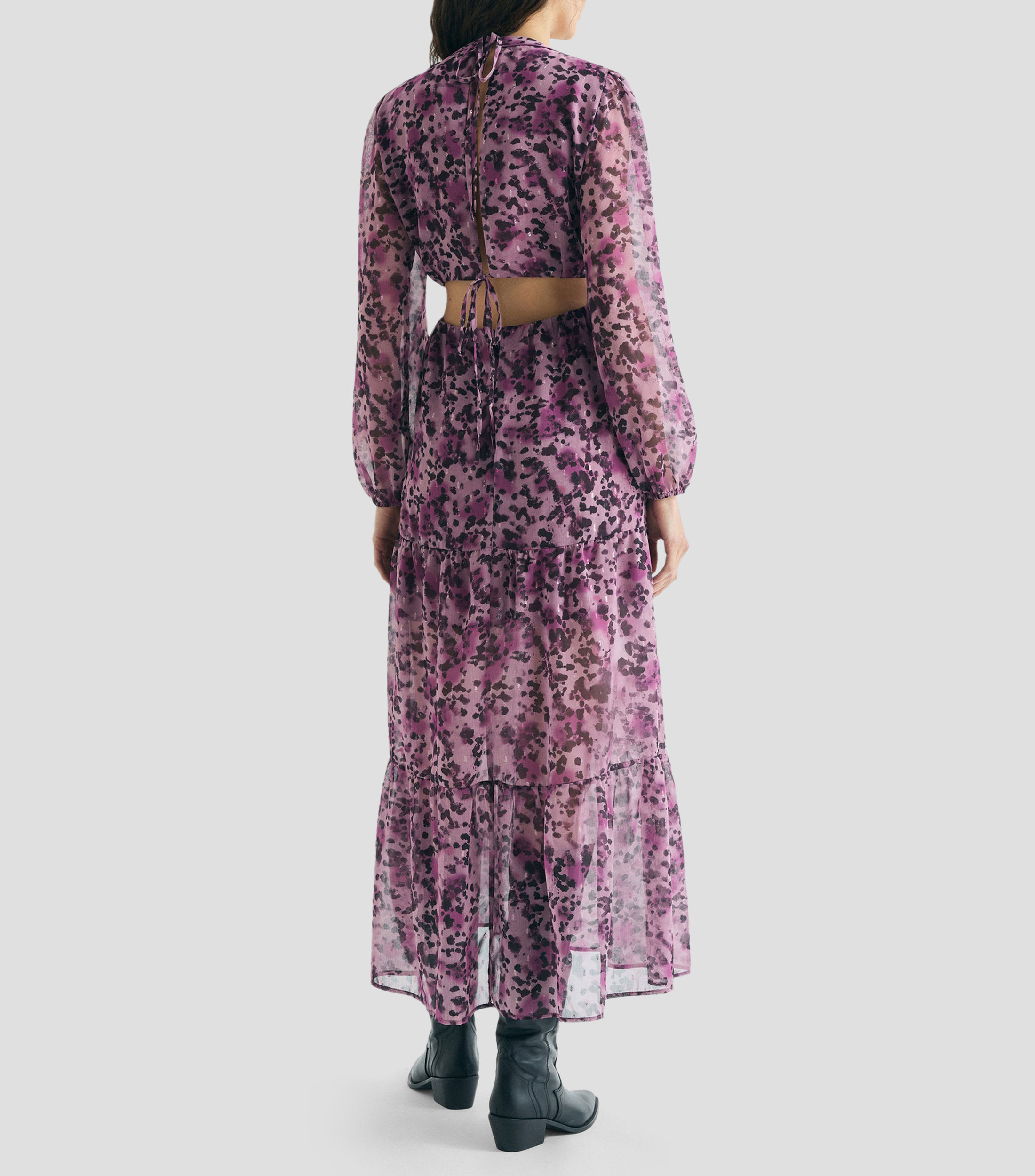 Vestido midi de manga larga estampado Mujer