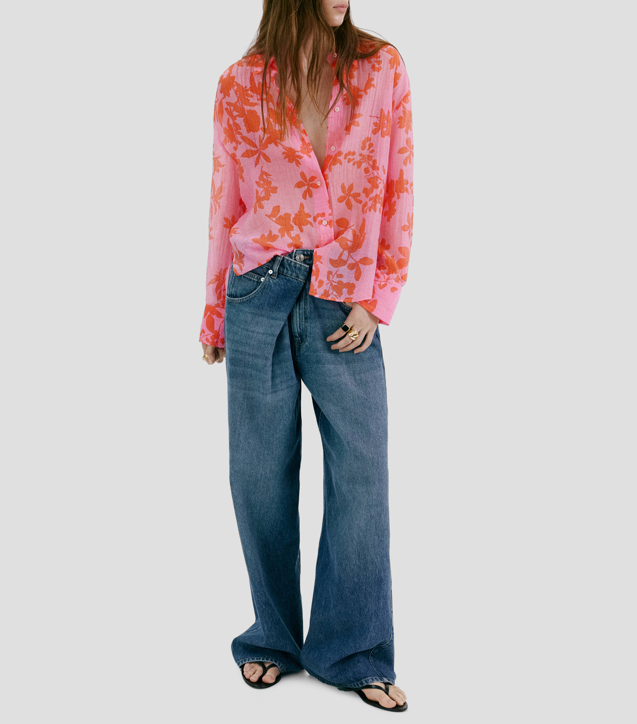 Camisa estampada manga larga Mujer