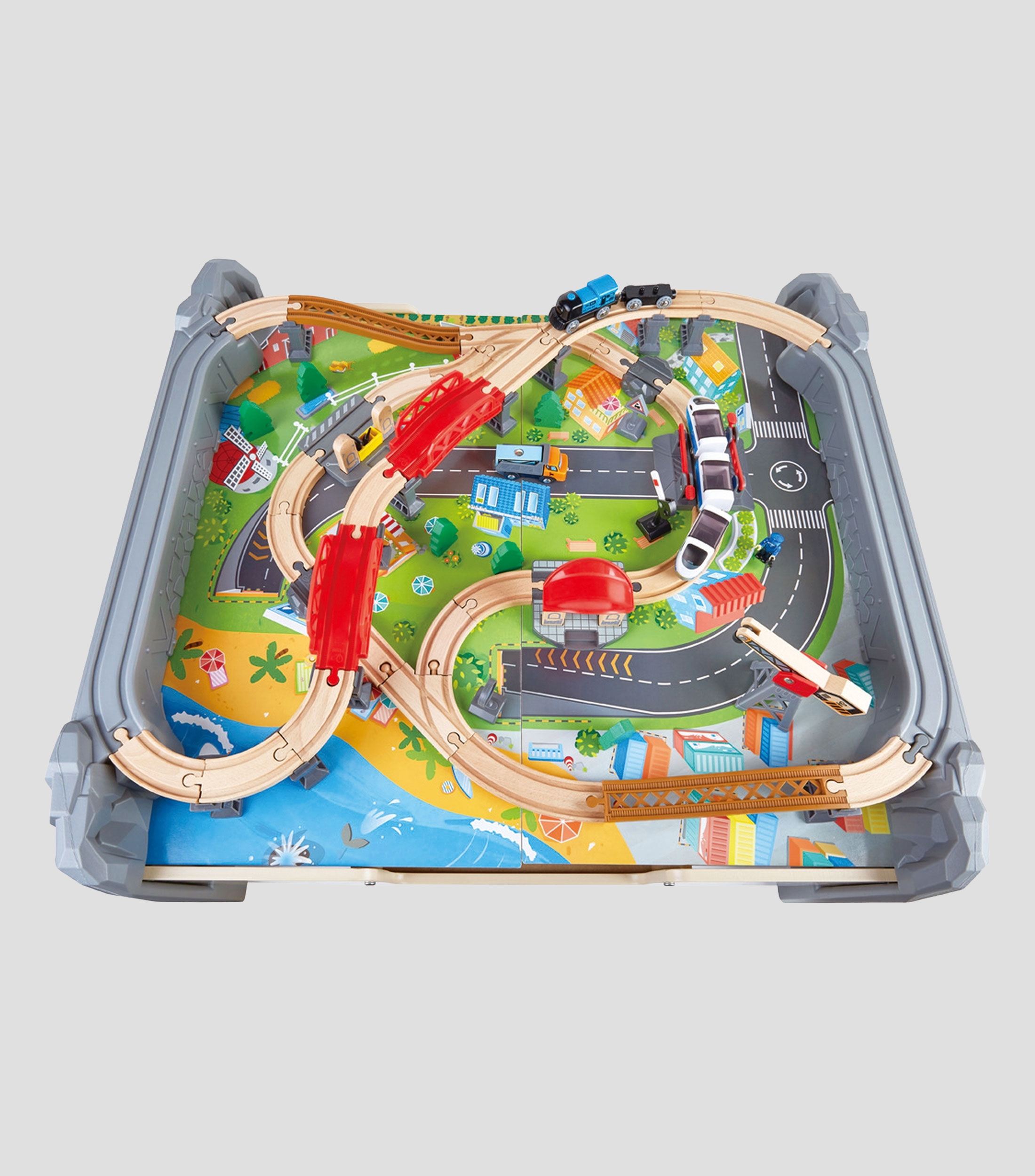Juego de Ferrocarril con Mesa, Trenes y Locomotora