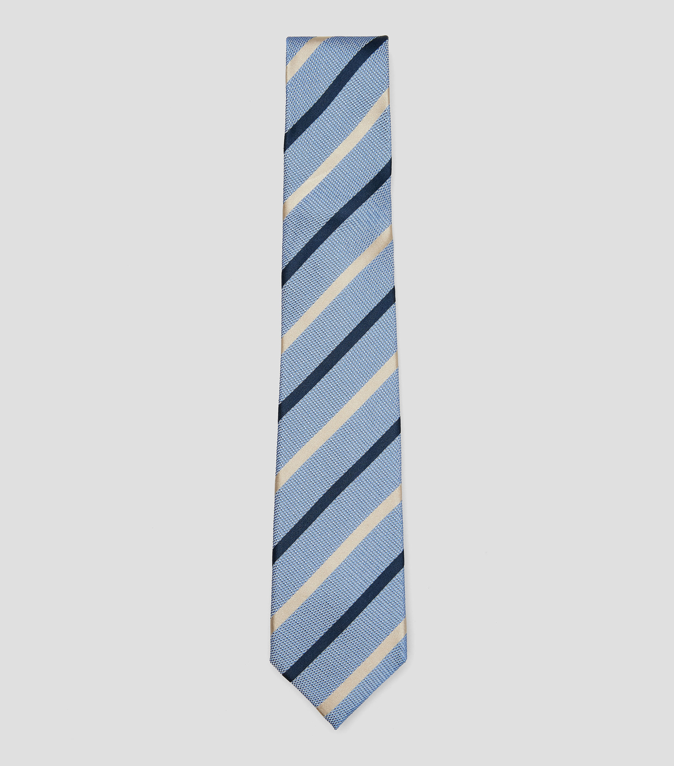 Corbata ancha en seda azul medio con rayas Brera