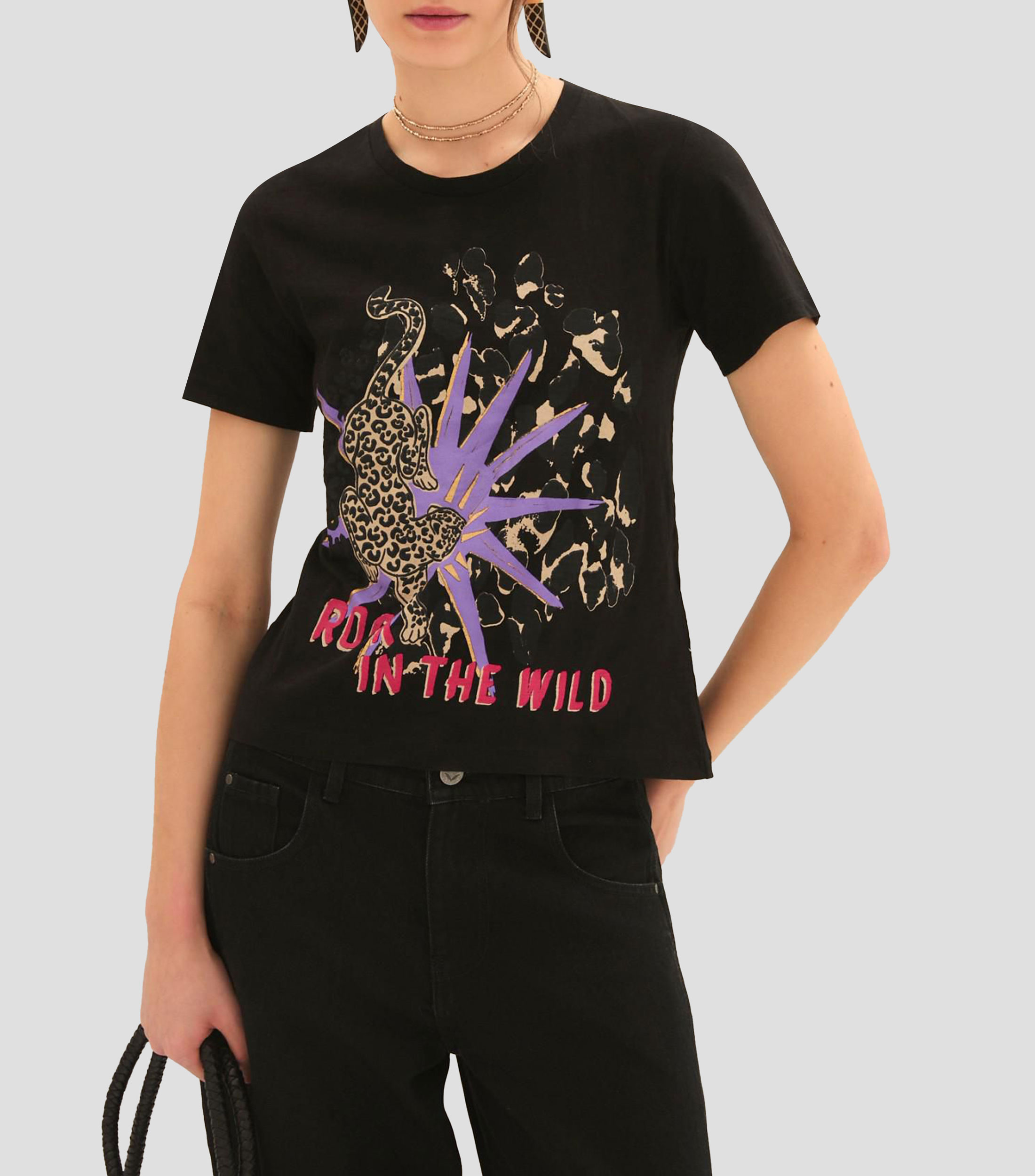 Playera cuello redondo manga corta estampada Mujer