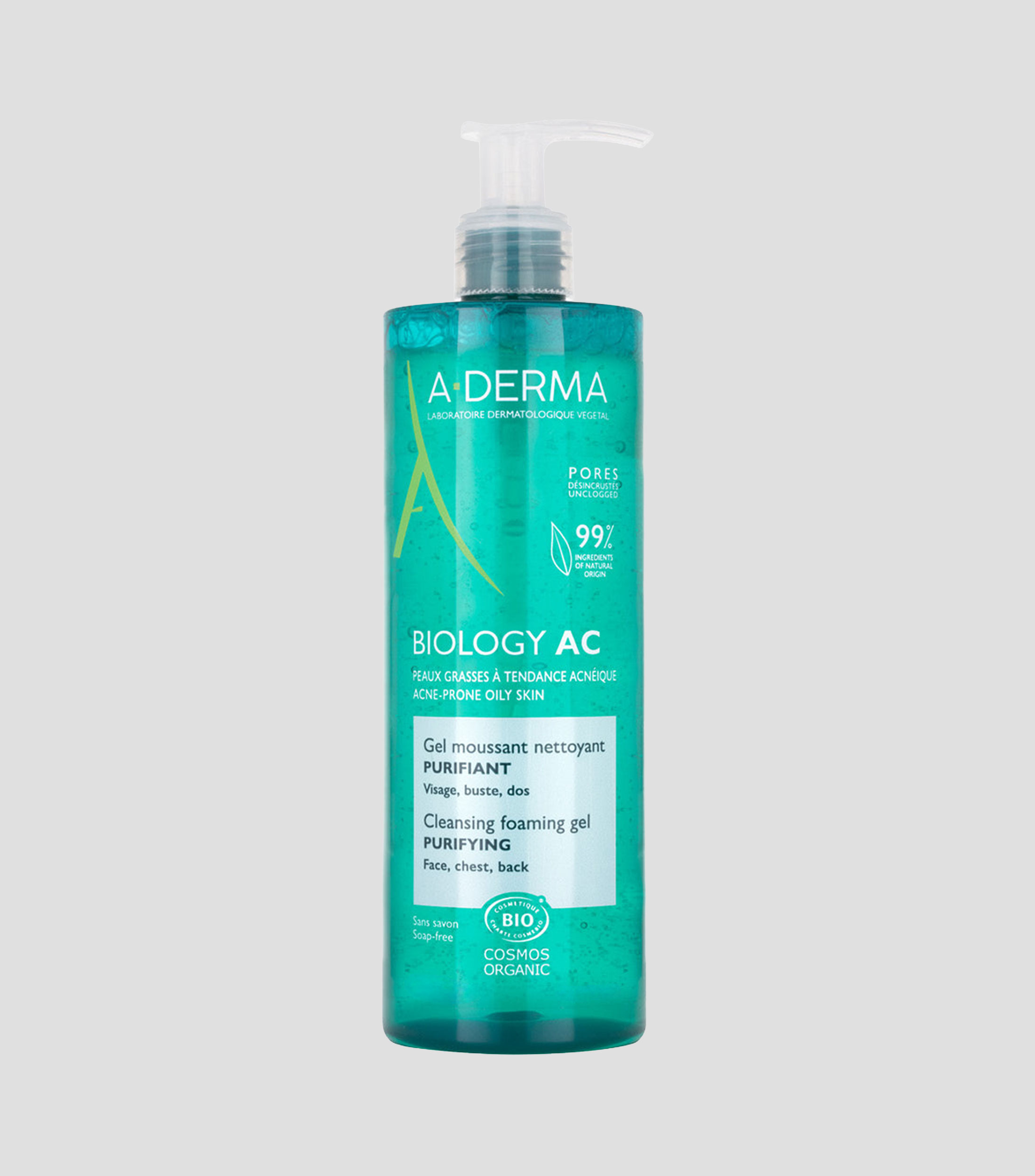 Gel limpiador purificante para rostro, busto y espalda, 400 ml