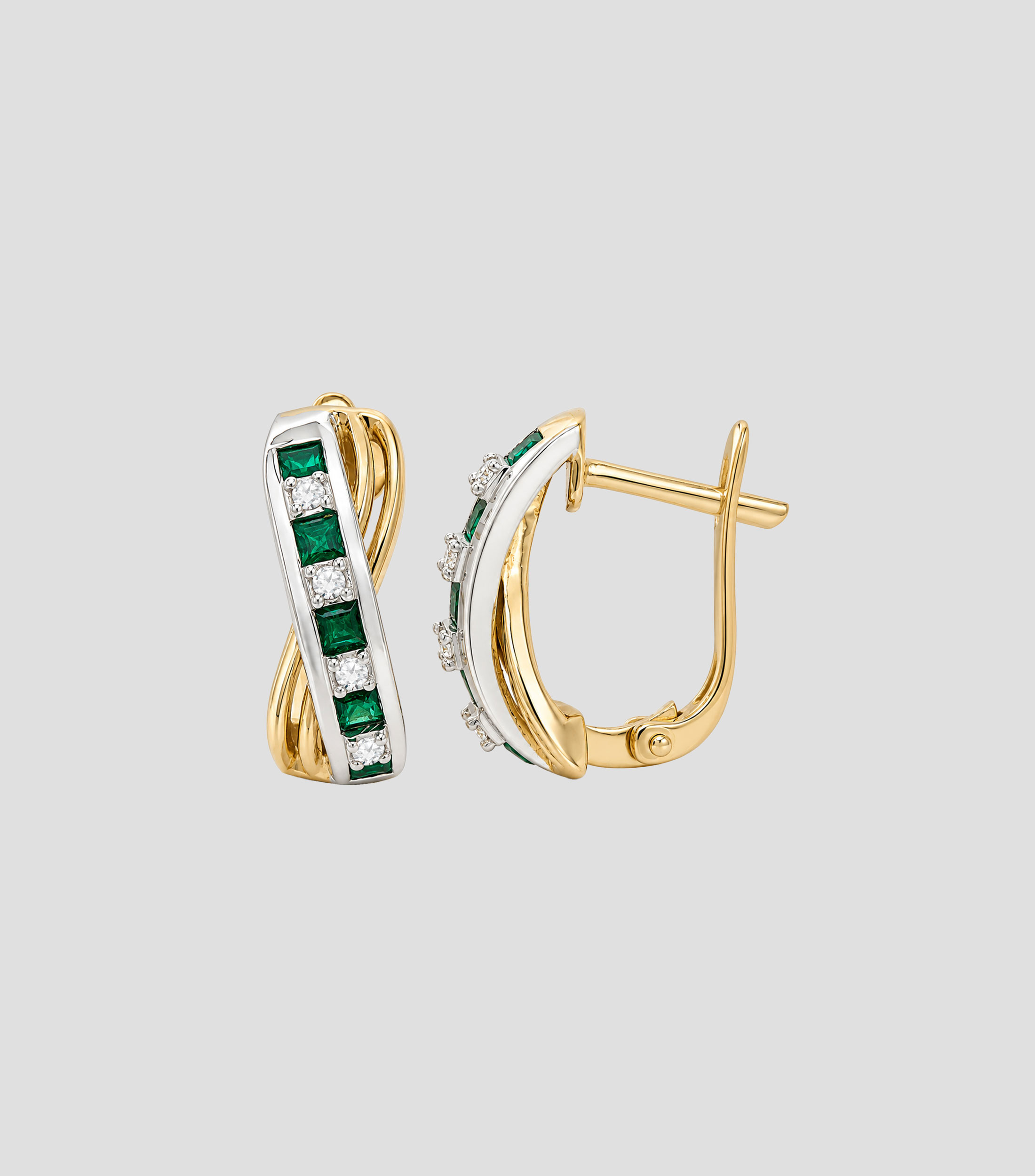 Aretes en Oro de 14 Kilates con esmeraldas y diamantes Mujer