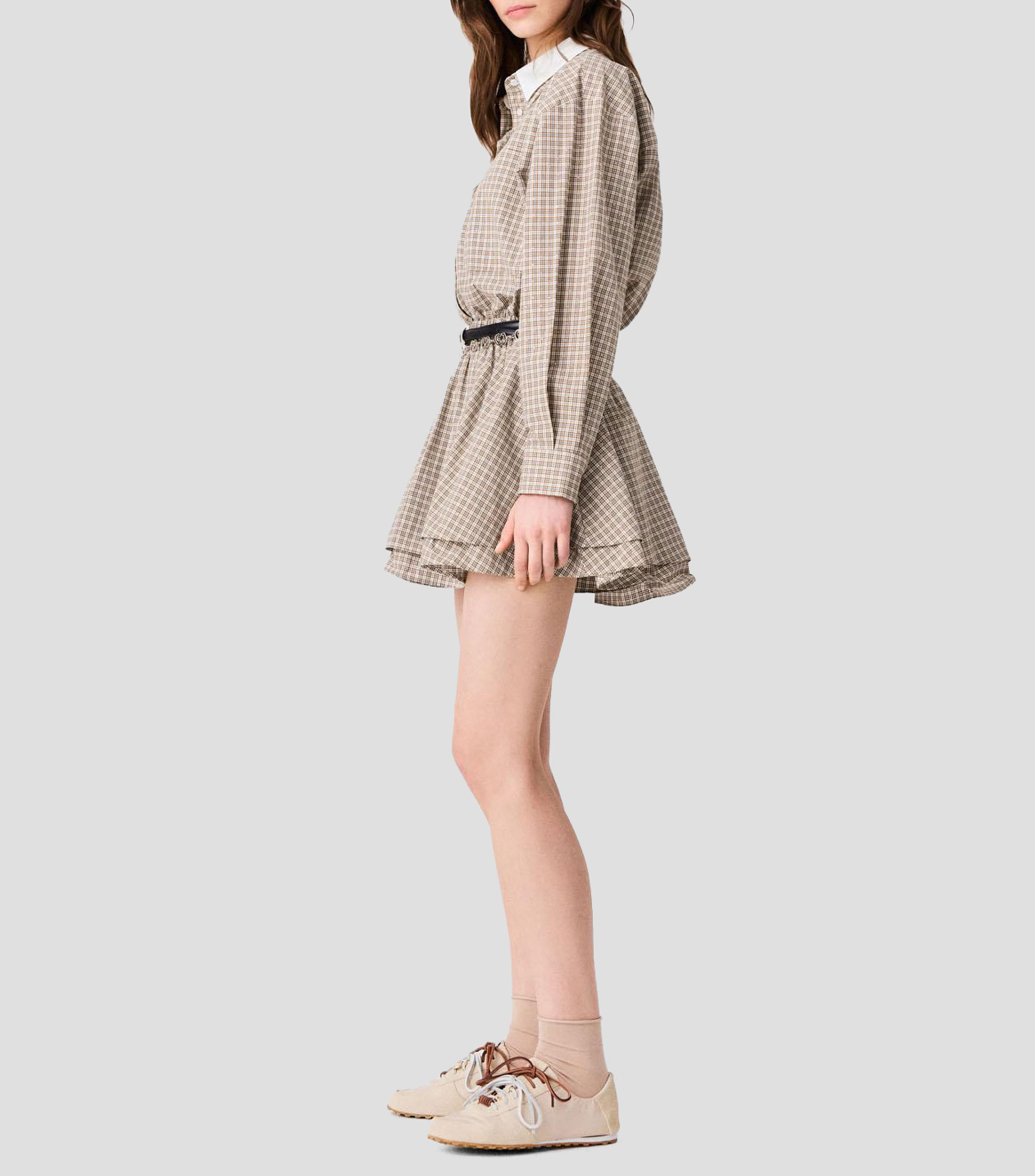 Vestido corto Ritilou manga larga con cuadros Mujer