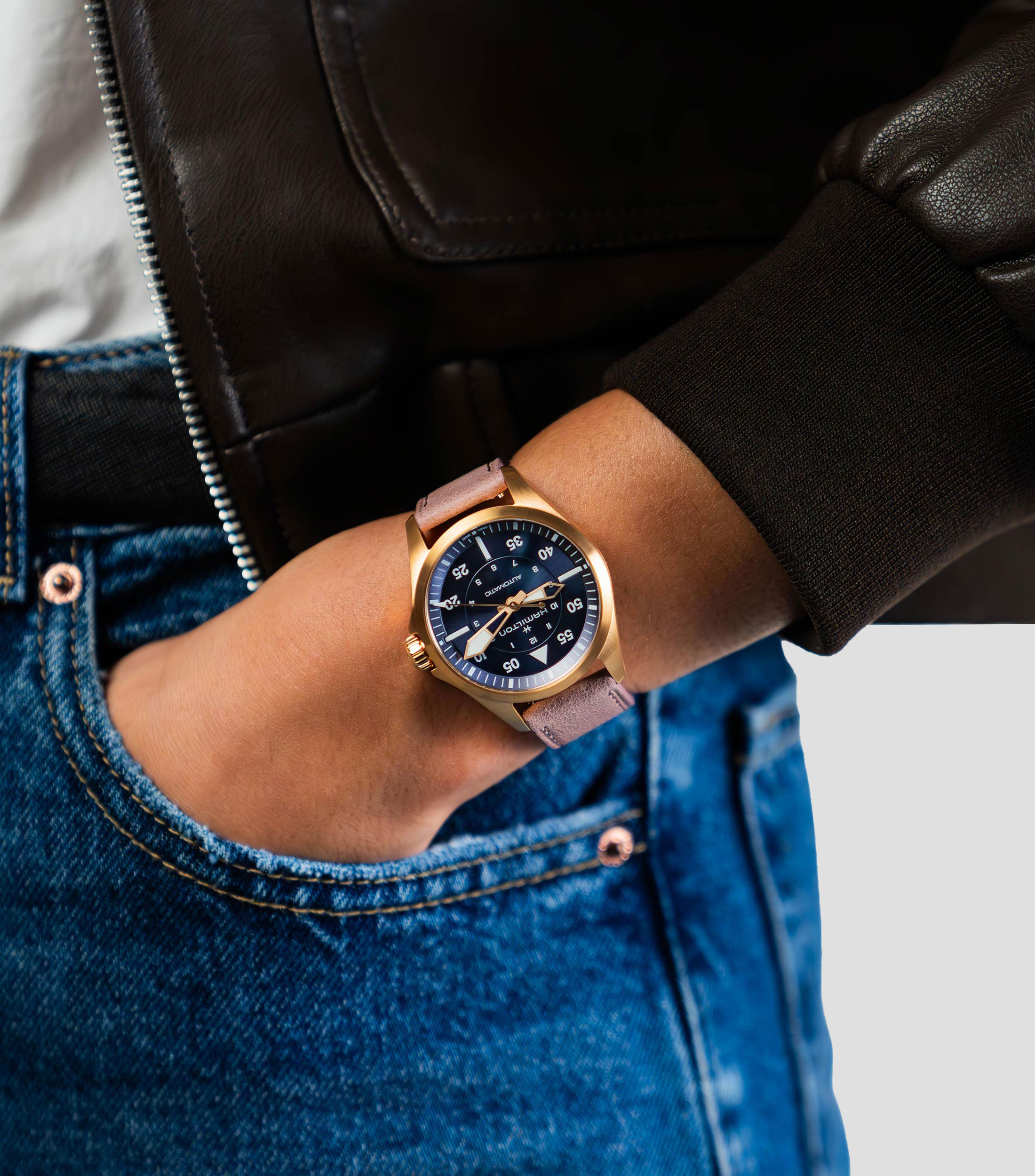 Reloj Unisex casual Khaki Aviation dorado, cafe