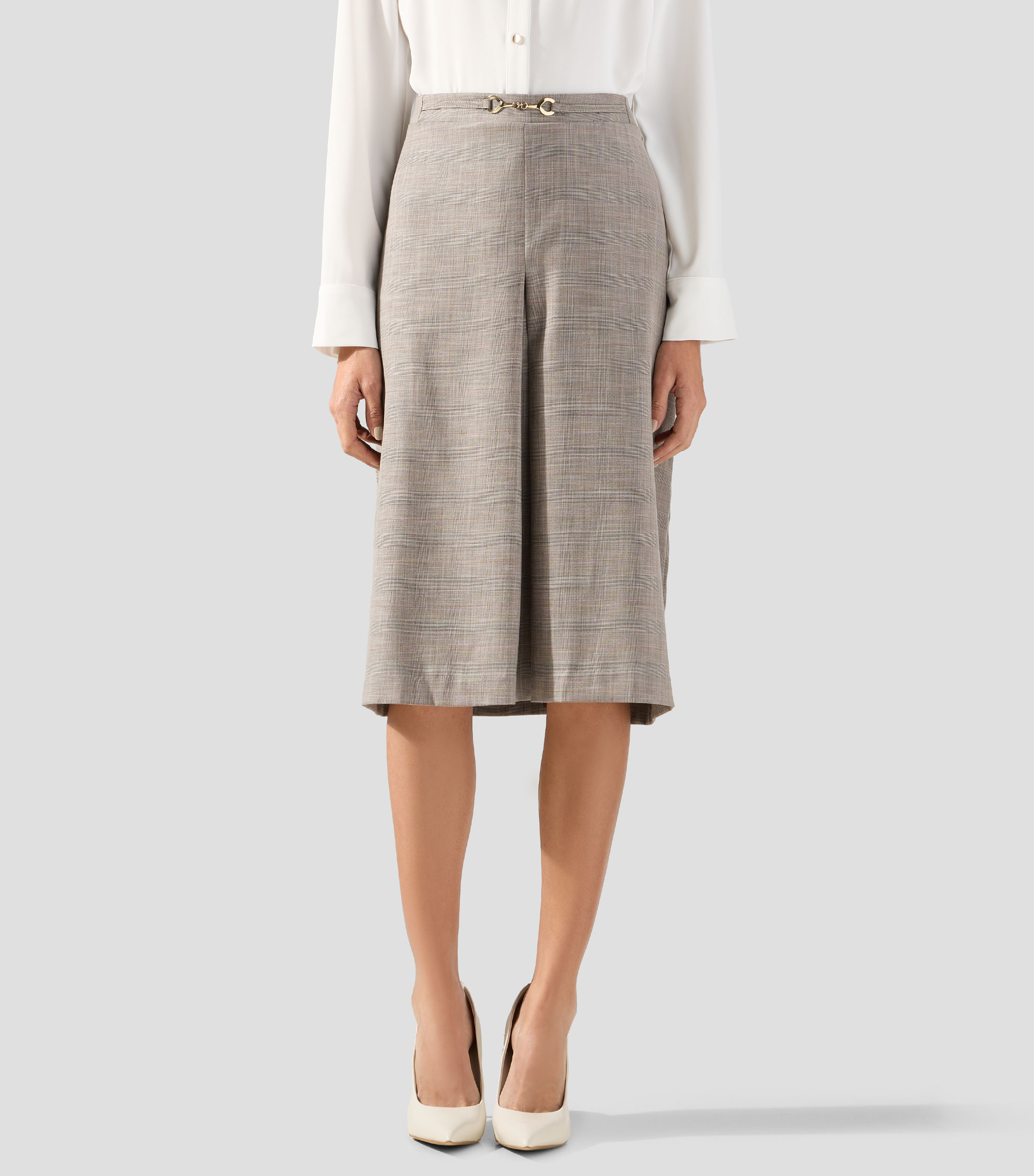 Falda midi recta de cuadros Mujer