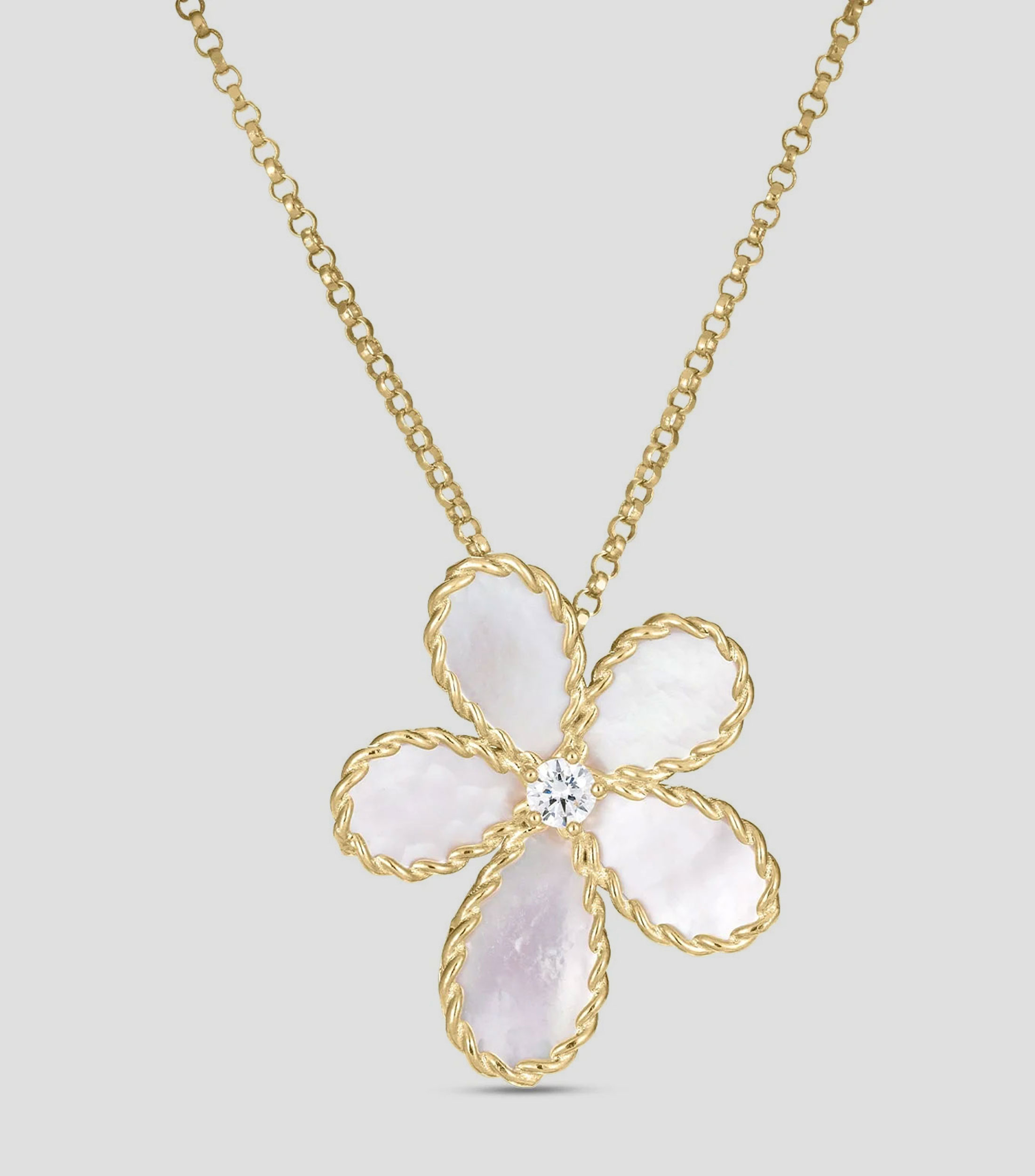 Collar en oro amarillo de 18 kilates con diamantes y nácar Mujer