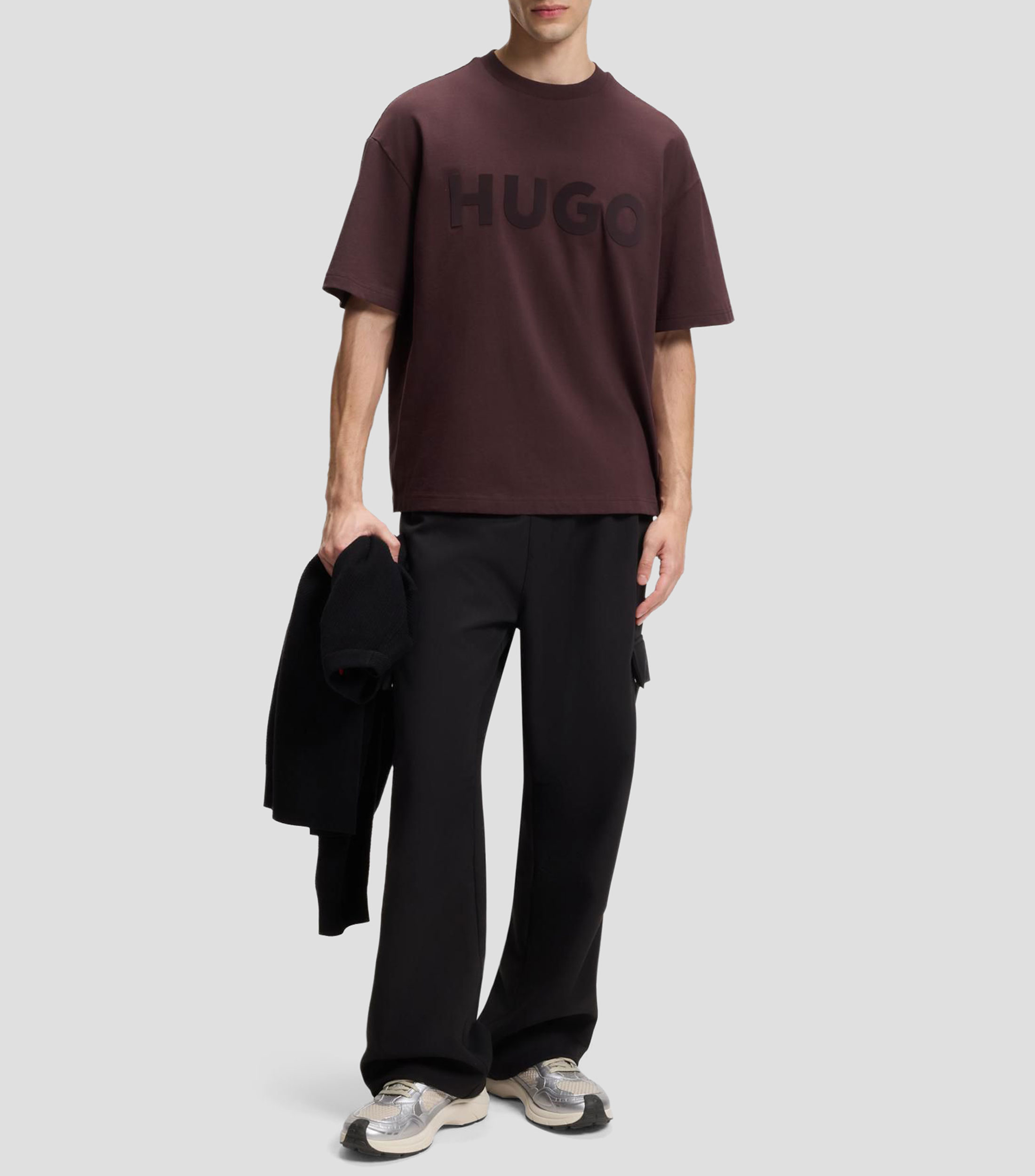 Playera HUGO de punto de algodón con logo reflectante Hombre