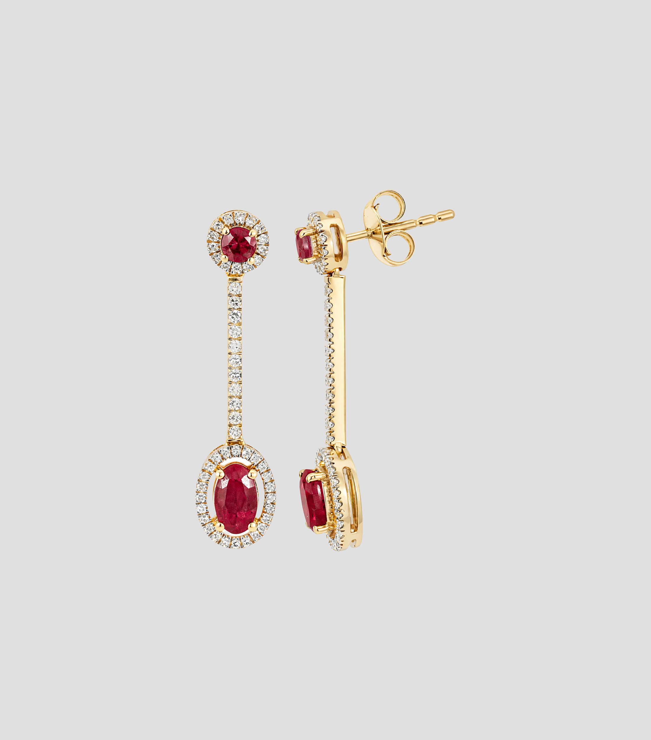 Aretes en Oro amarillo de 14 Kilates con rubí y diamantes Mujer