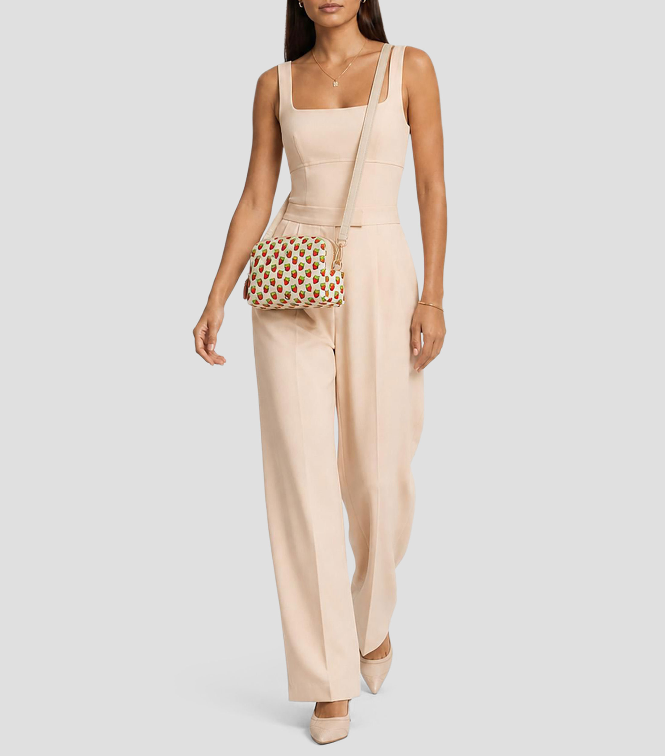 Bolsa crossbody beige estampado fresas Niña