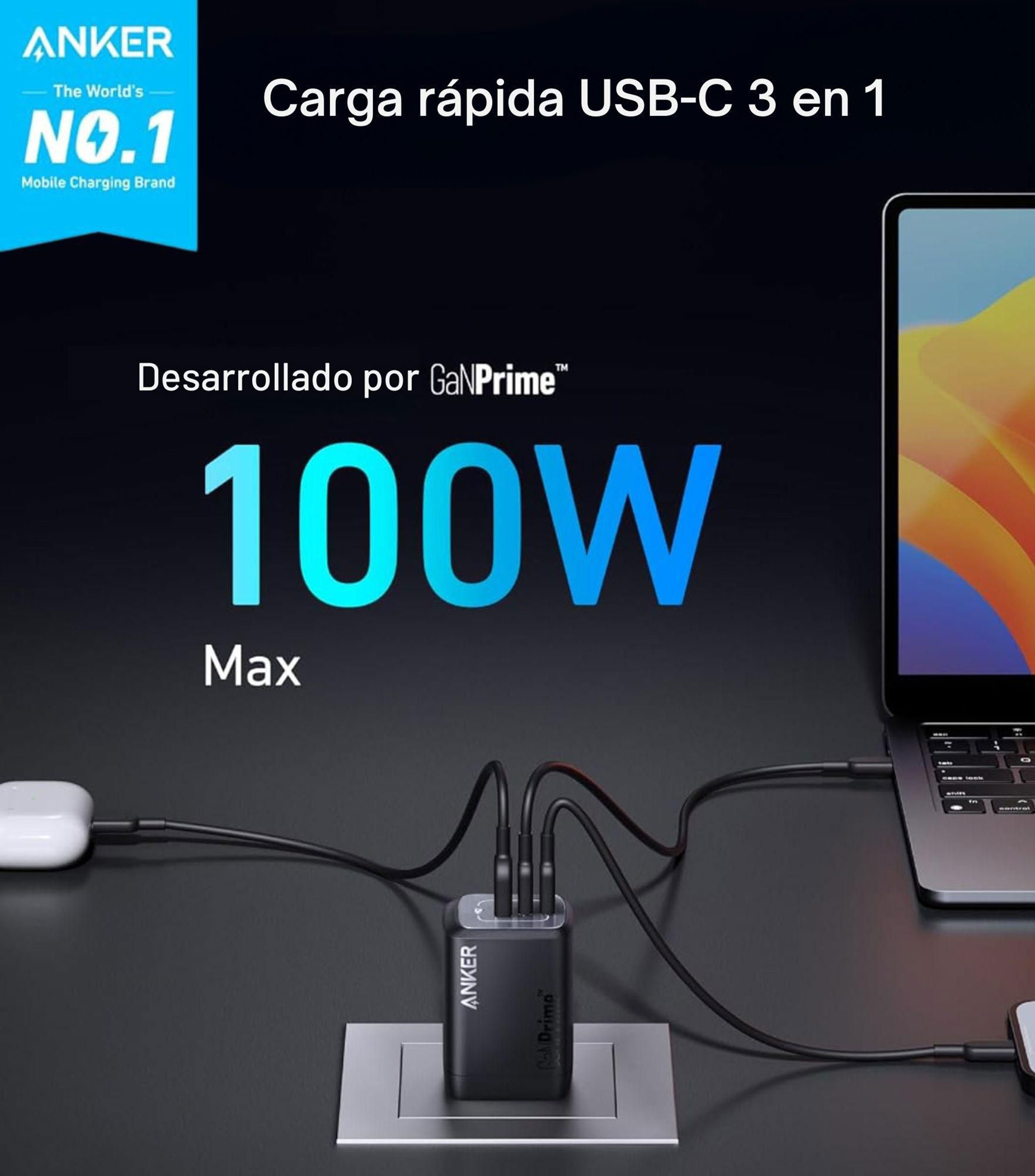 Cargador de pared USB-C, USB-A 100W