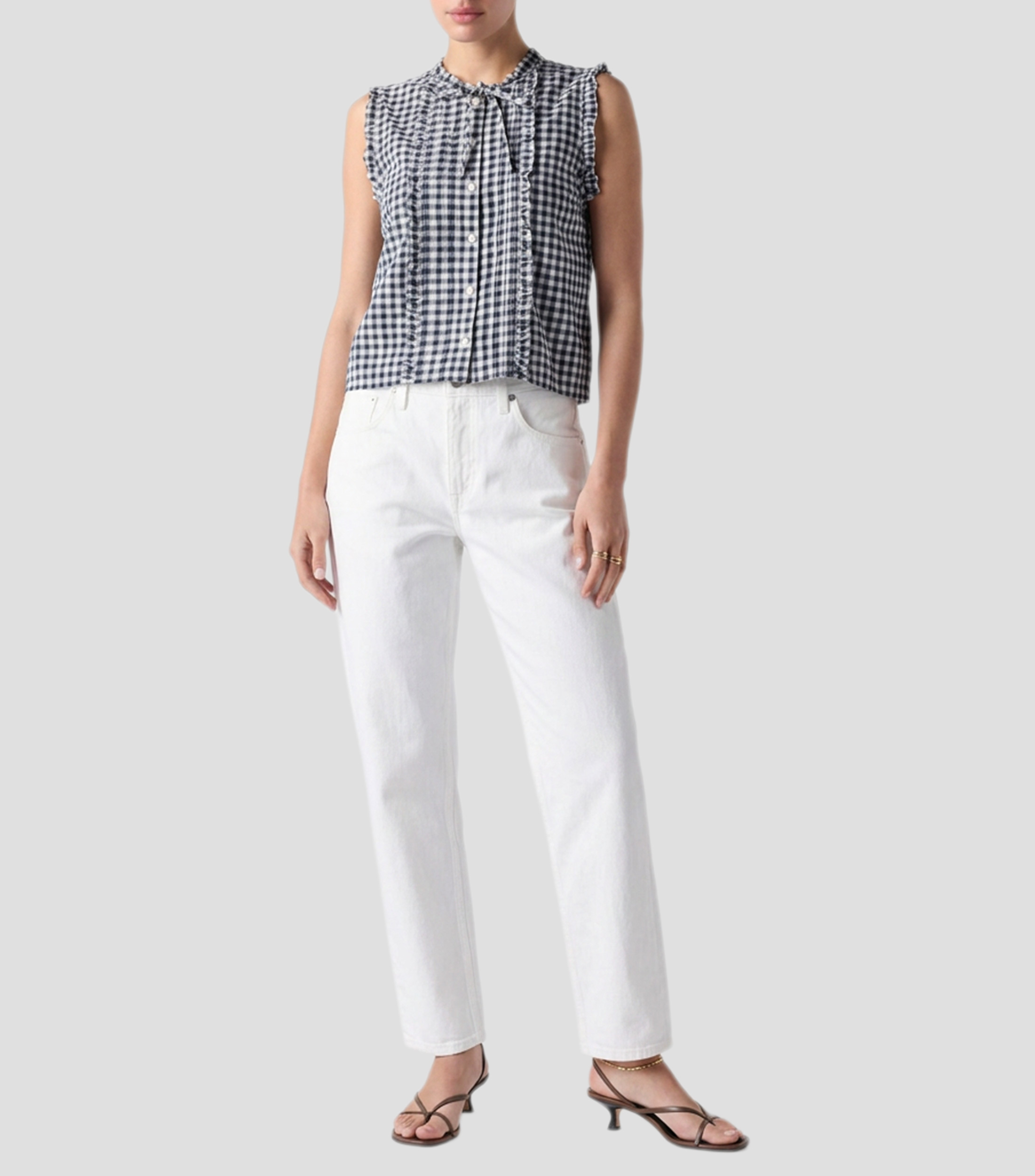 Blusa con cuadros sin mangas Mujer