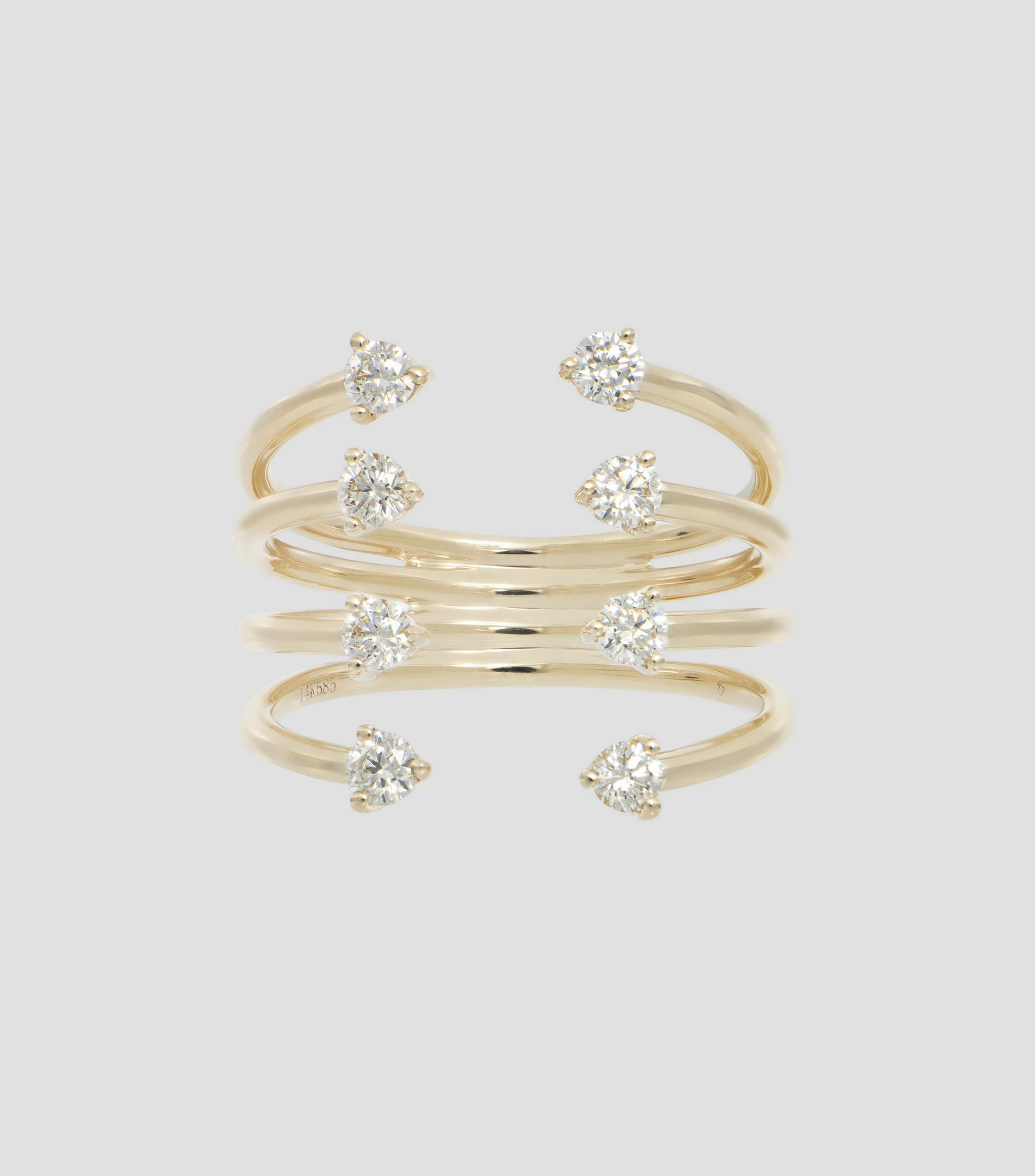Anillo abierto en oro amarillo de 14 kilates con diamantes Mujer