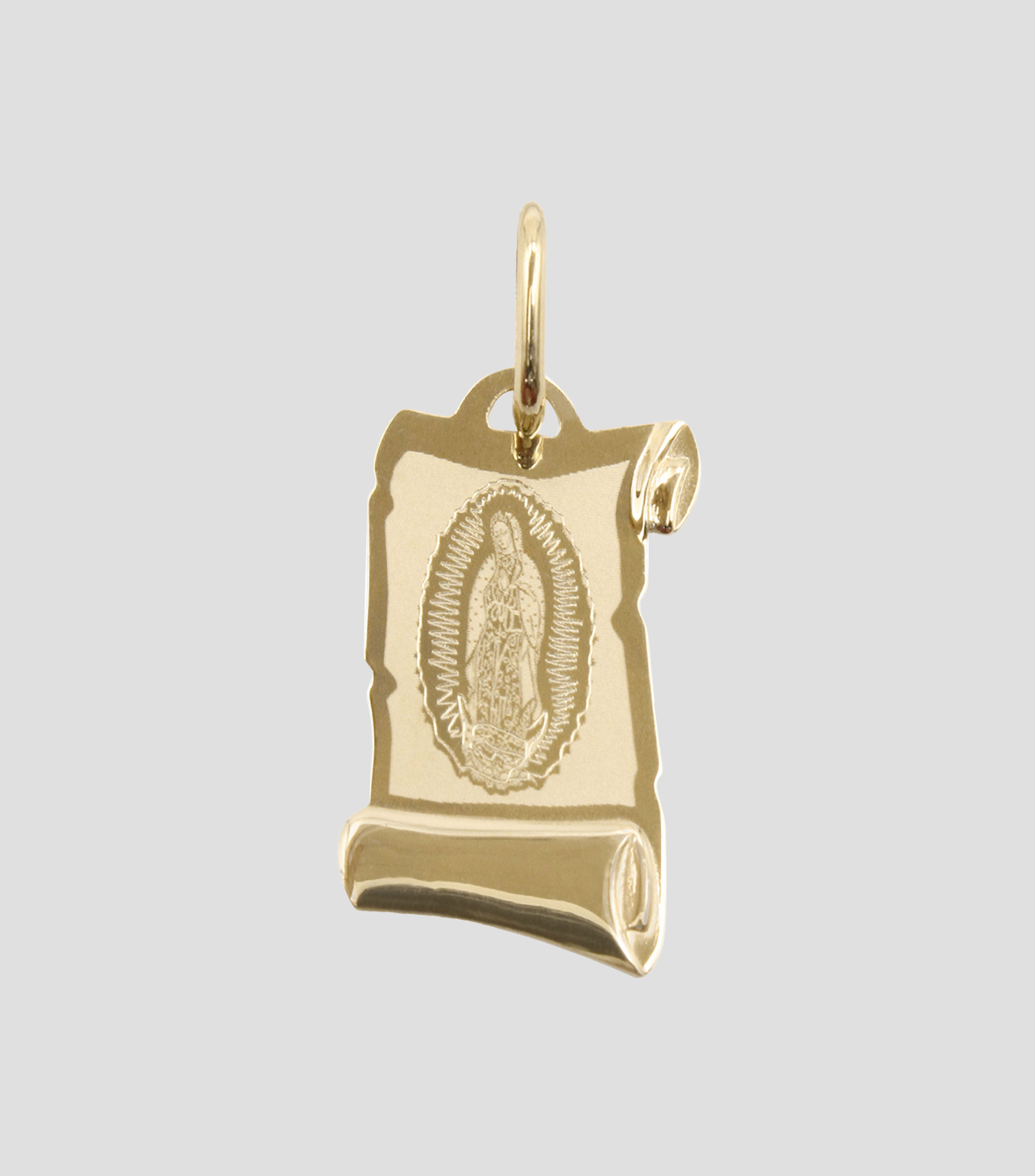 Medalla pergamino en oro amarillo de 14 kilates Virgen de Guadalupe Unisex