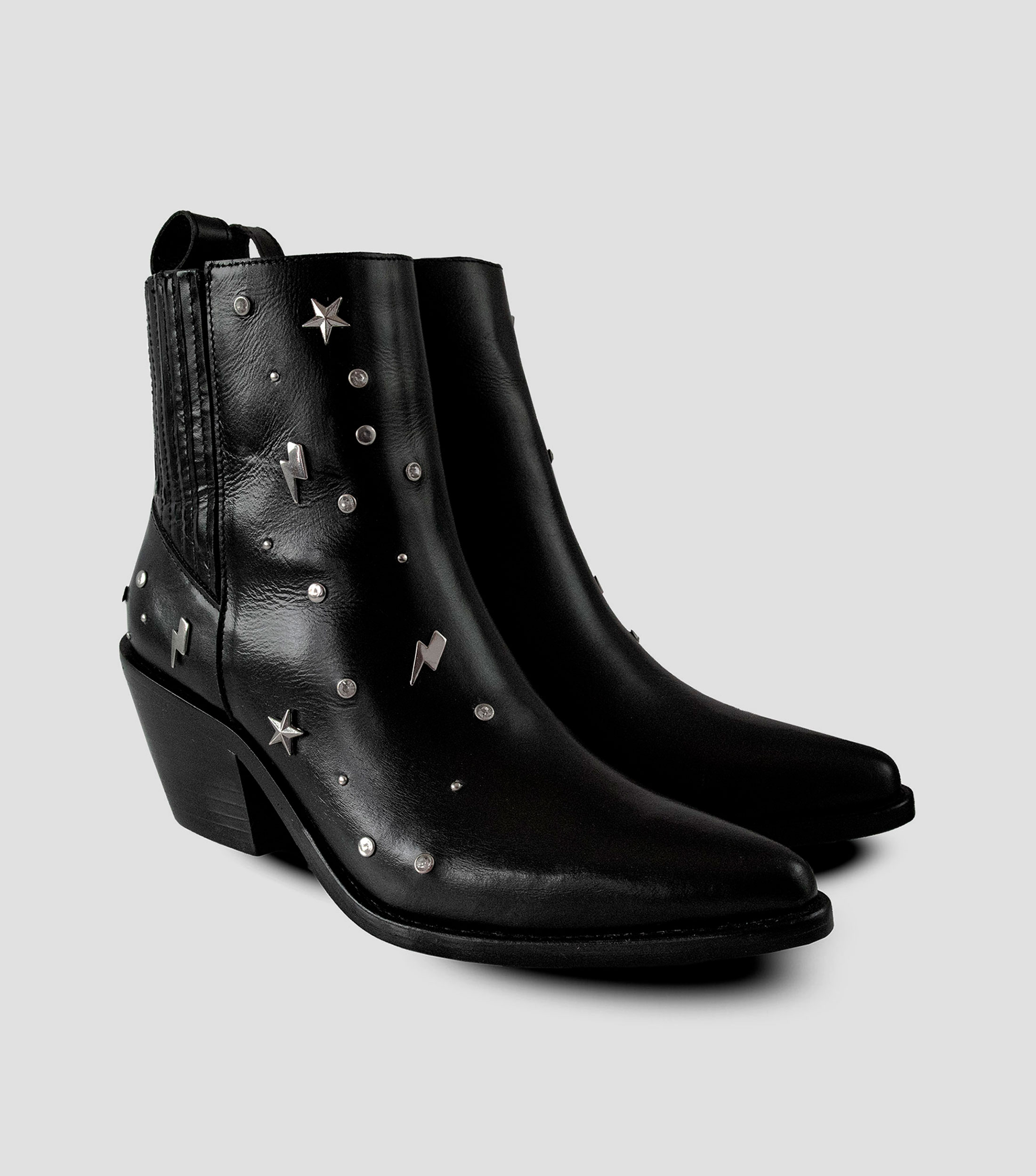 Botines en Piel con Tacón Medio Ancho Mujer