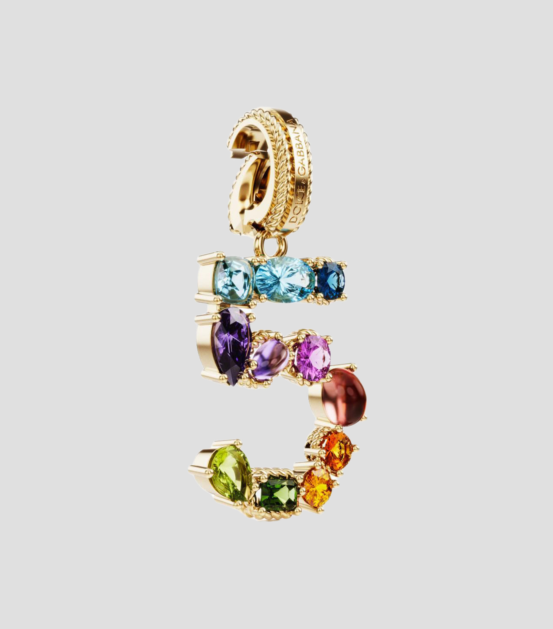 Charm número "5" en Oro de 18 Kilates Alphabet Rainbow gemas multicolores Mujer