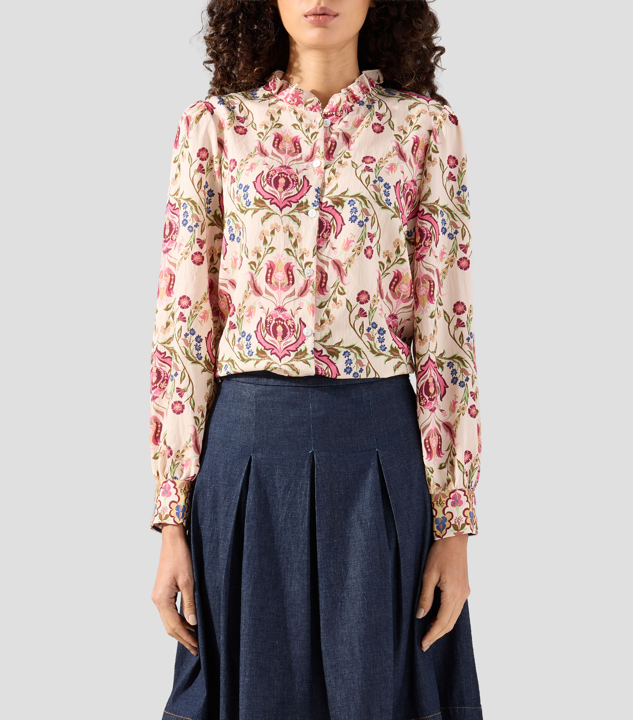 Camisa con estampado manga larga Mujer