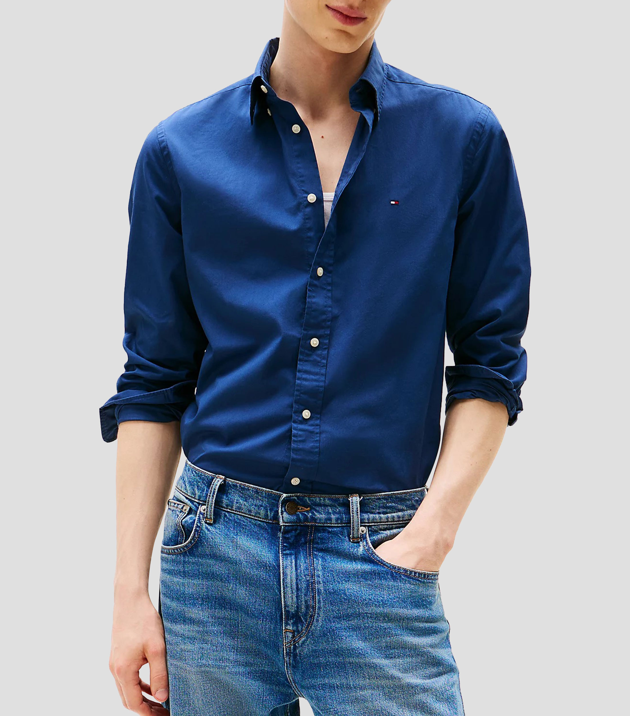 Camisa lisa manga larga Hombre